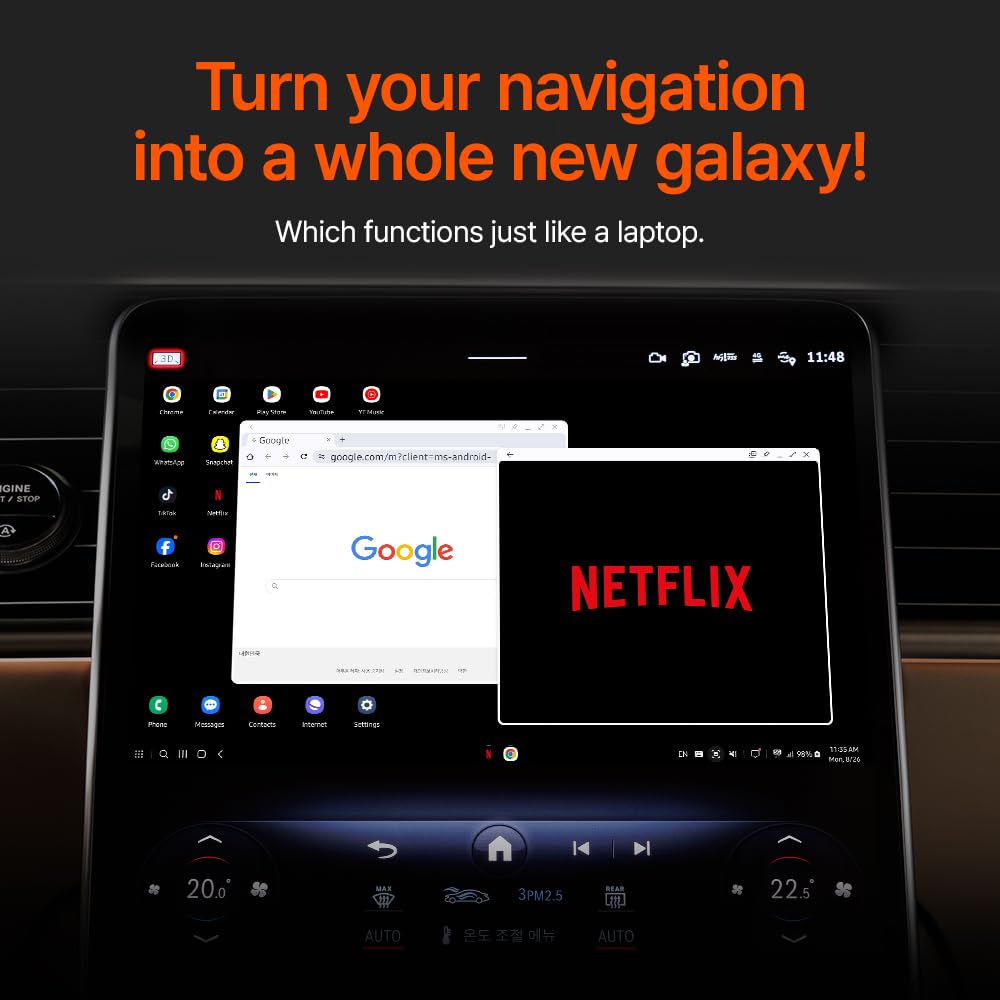 AutoPro X Wireless Android Auto Adapter for Samsung - Seamless DeX Integration, Netflix, YouTube & TikTok Streaming - Instant Phone App Access - Perfect for Road Trips & In-Car Entertainment