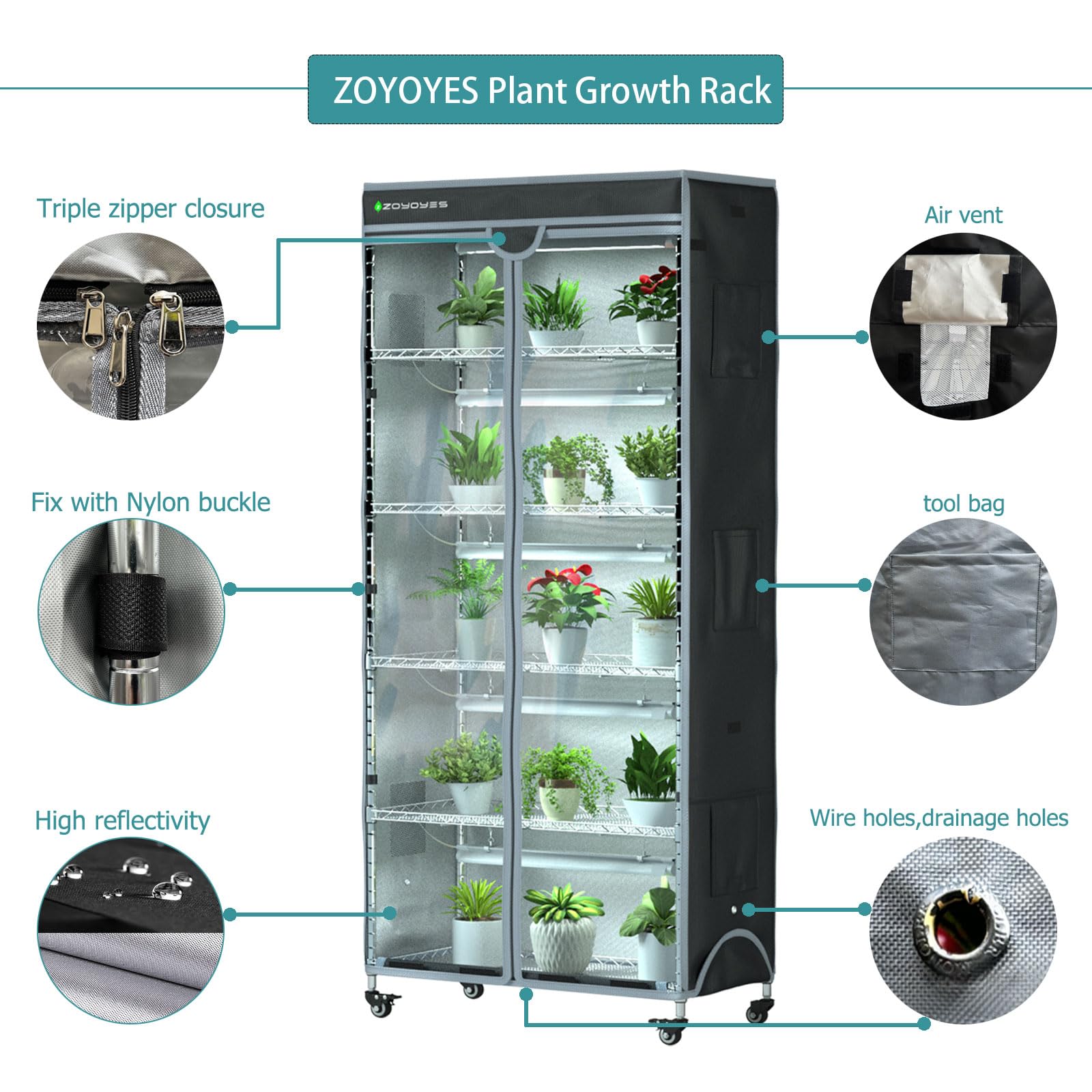 6-Tier Indoor Greenhouse with Cover & 5 T8 Grow Lights - 29.8