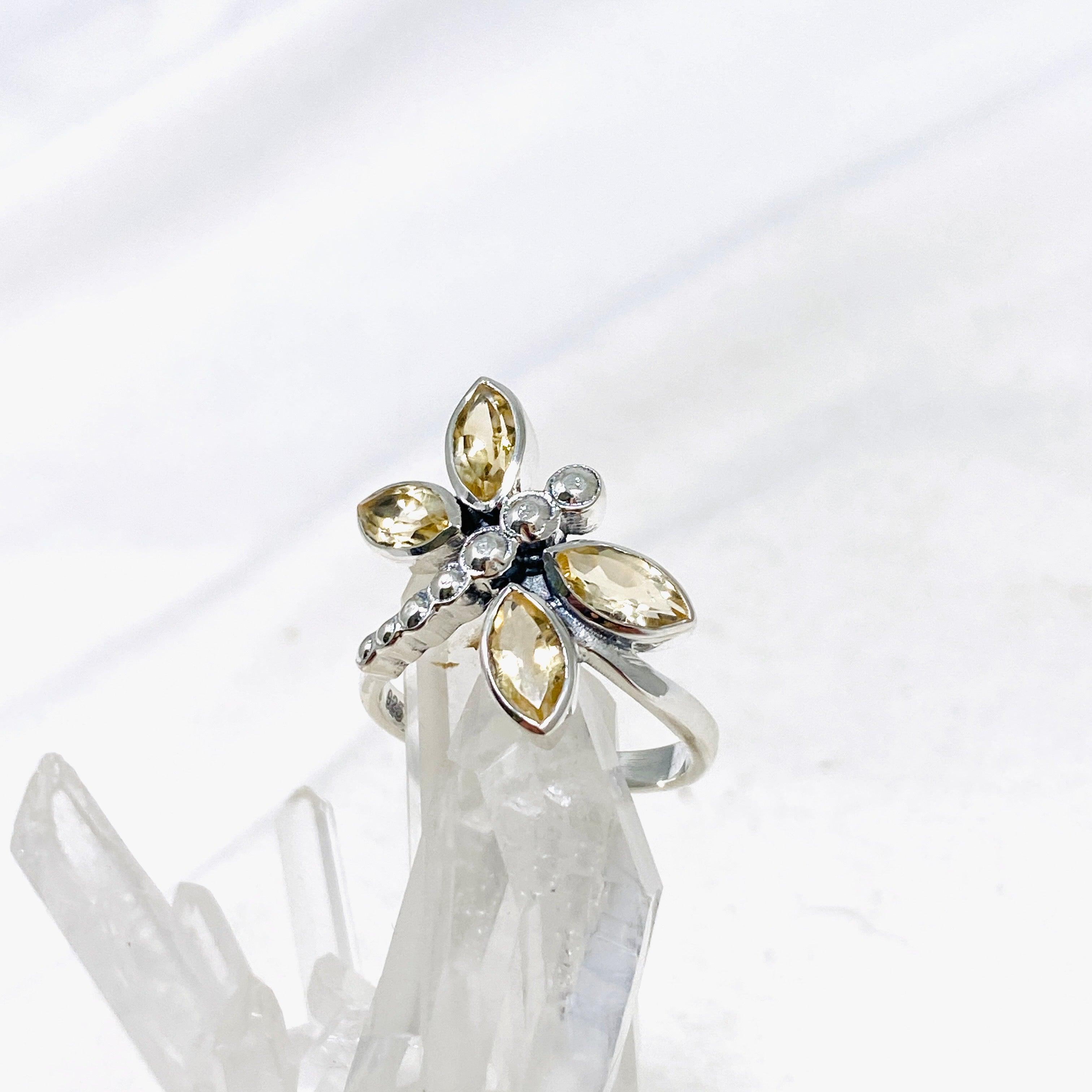 Faceted Citrine Dragonfly Ring R3887 - Elegant Jewelry for Women, Perfect for Parties, Weddings & Everyday Wear