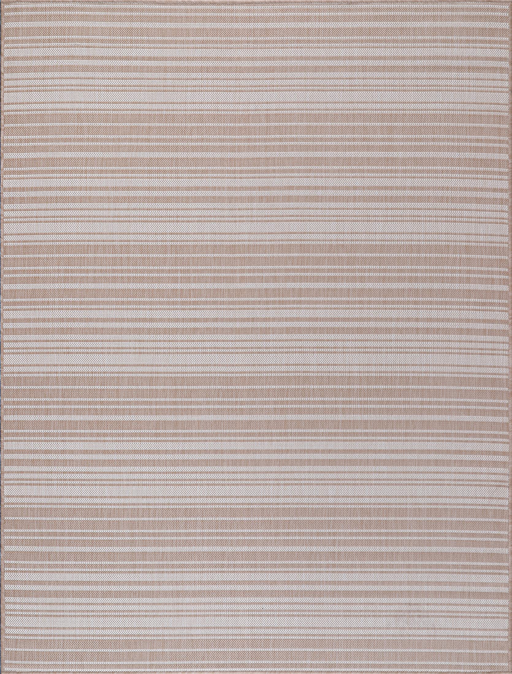 Beverly Rug Waikiki 8x10 Indoor/Outdoor Washable Area Rug - Water Resistant Striped Beige & White Carpet for Patio, Deck, Porch, Poolside, Backyard (Perfect for Outdoor Entertaining & Coastal Decor)