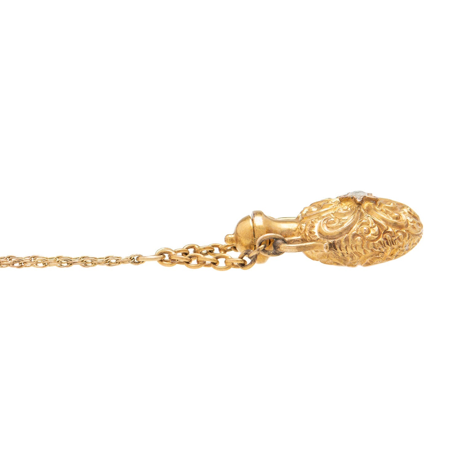 14K Gold Victorian Diamond Repoussé Vinaigrette Pendant Necklace - Antique Jewelry for Women, Gift for Her, Perfect for Weddings & Special Occasions