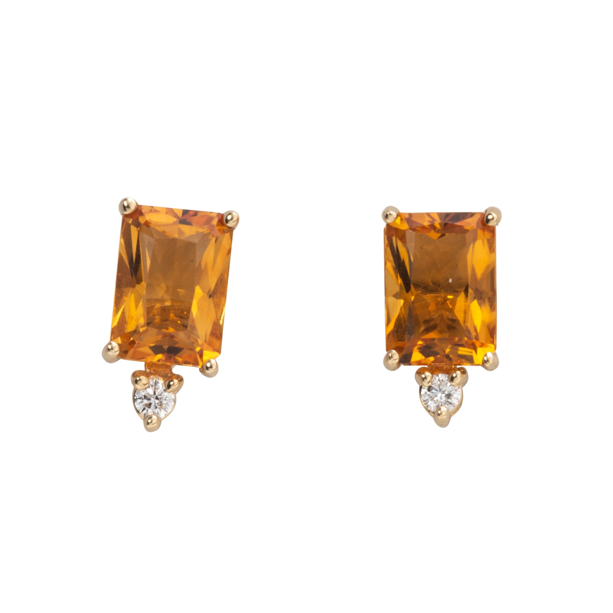 14K Yellow Gold Emerald Cut Citrine & Diamond Stud Earrings for Women - Elegant Jewelry Gift for Birthday, Anniversary & Special Occasions