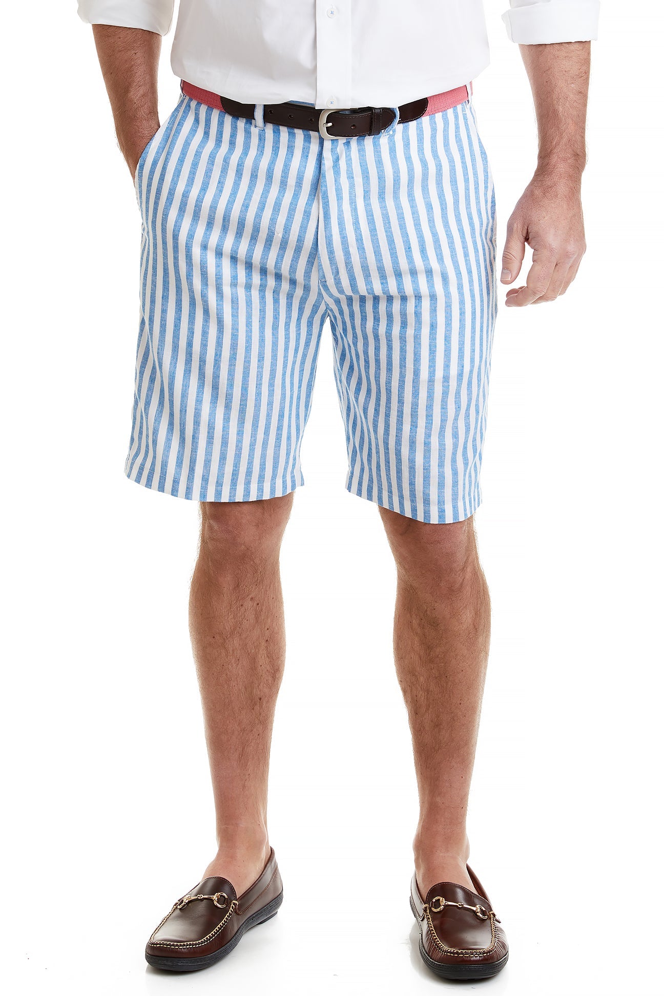 Cisco Short Linen Cabana Stripe Blue - Breathable Summer Linen Shorts for Men | Perfect for Beach, Poolside & Casual Outings