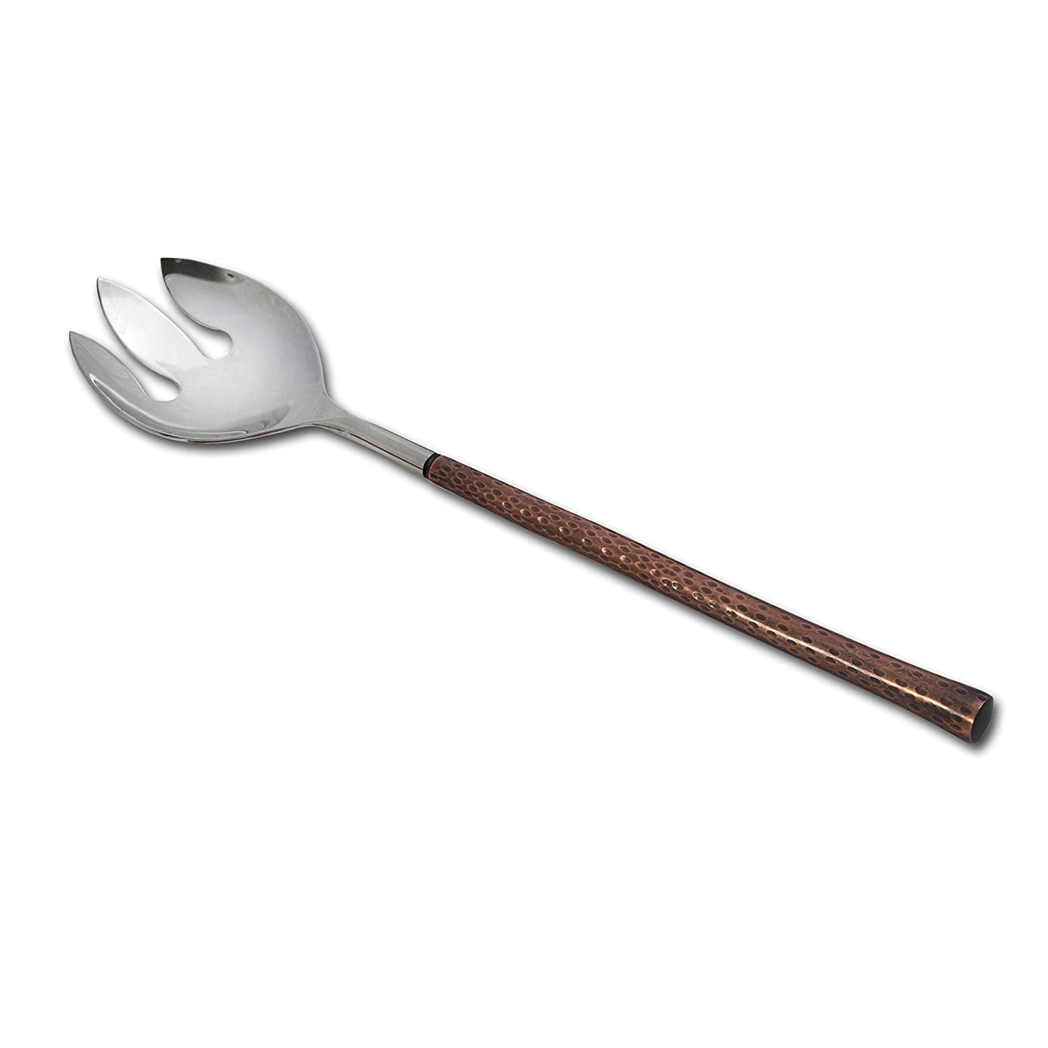 Arcata 036791 Notched Serving Spoon with Copper Handle - 12 Inch Stainless Steel Kitchen Utensil for Salad, Pasta & Desserts - Elegant Servingware for Dinner Parties & Holiday Gatherings