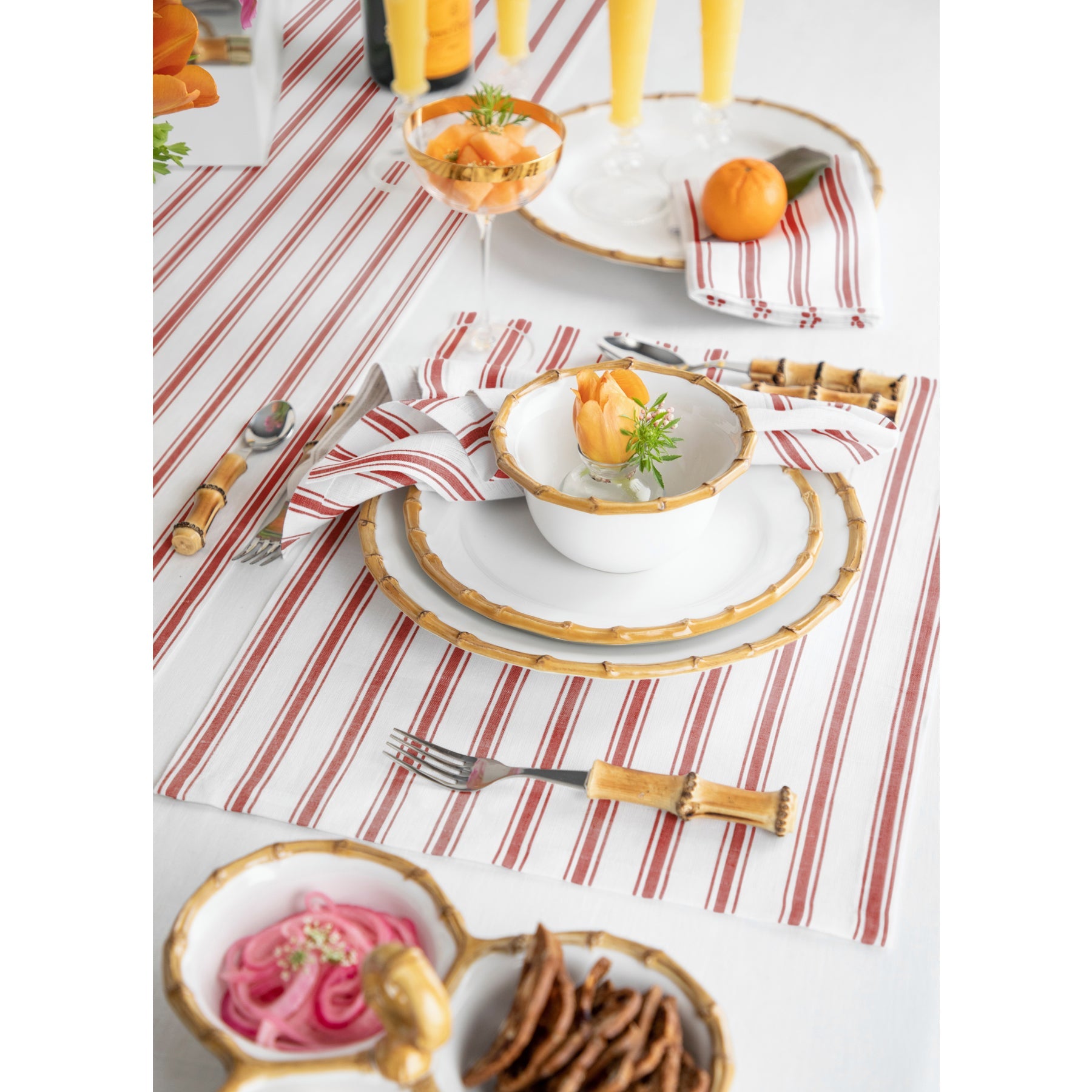 Stylish Capri Ticking Stripe Placemats Set - Waterproof & Washable Table Mats for Dining Room Decor - Perfect for Everyday Meals, Dinner Parties & Home Entertaining