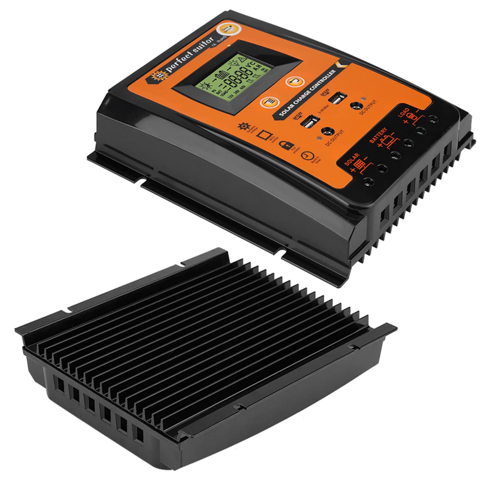MPPT Solar Charge Controller 12V/24V 30A/50A/70A with LCD Display & Dual USB Ports - Solar Panel Battery Regulator for RV, Boat, Off-Grid Power Systems