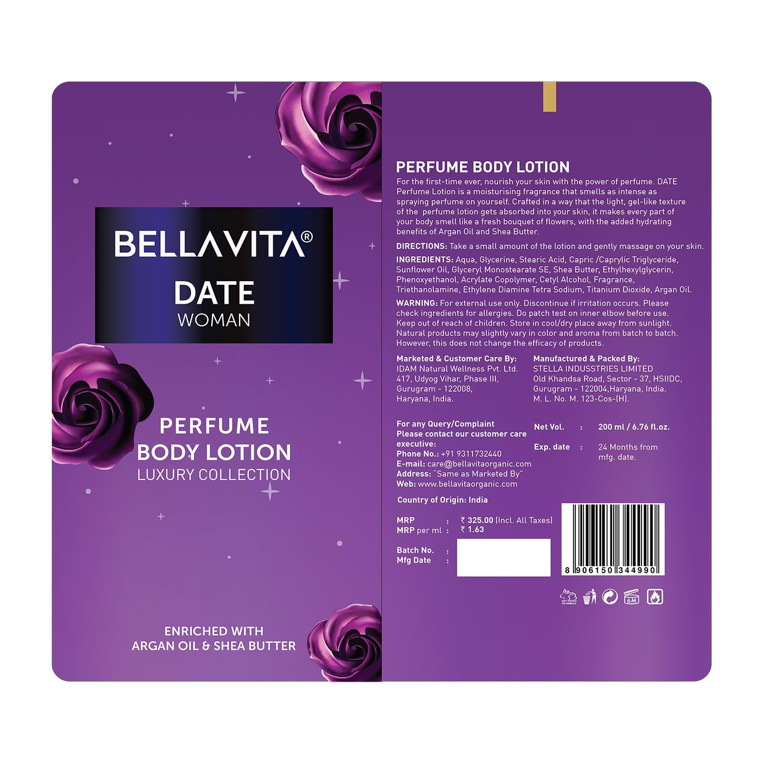 Bella Vitaa Luxury Date Night Perfumed Body Lotion for Women - 200ml with Argan Oil & Shea Butter | Deep Hydration, Skin Nourishment & Softening | Perfect for Romantic Evenings, Daily Moisturizing & Gift Giving