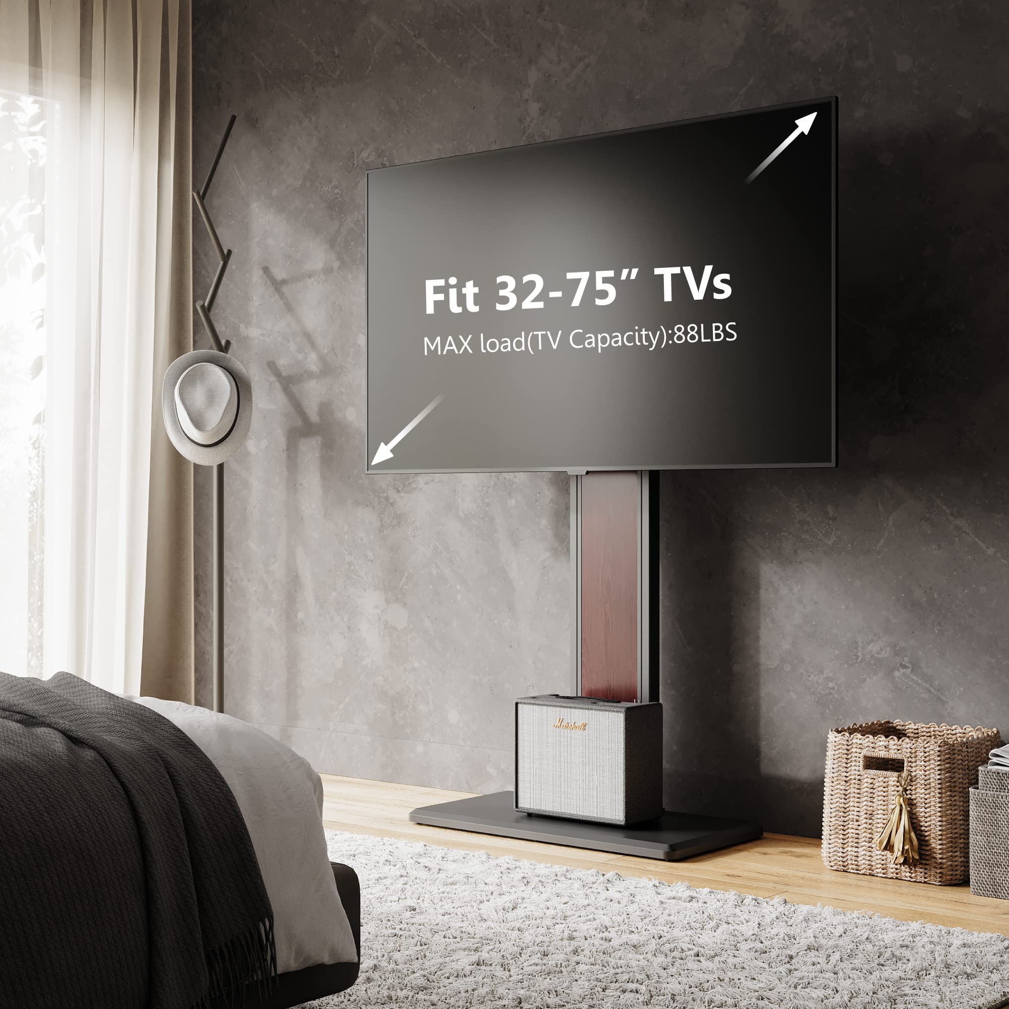 FITUEYES Adjustable Floor TV Stand for 32-75 Inch Flat Screen TVs - Solid Wood Base, Height Adjustable Mount Bracket (Max VESA 600x400mm, Supports 88 lbs) - Perfect for Living Room, Bedroom & Home Theater Setup