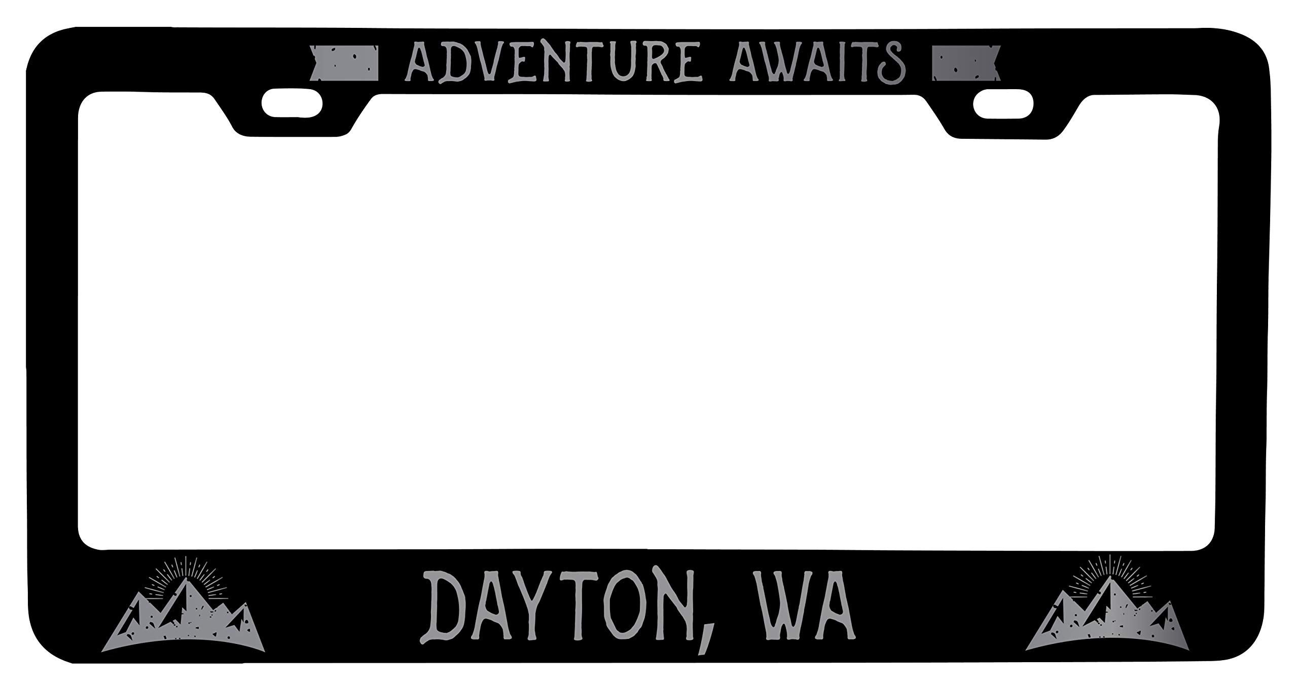 Premium Dayton Washington Laser Etched Black Metal License Plate Frame - Durable Car Accessory for Personalized Vanity & Customization (Perfect for Gifts, Car Shows, and State Pride)