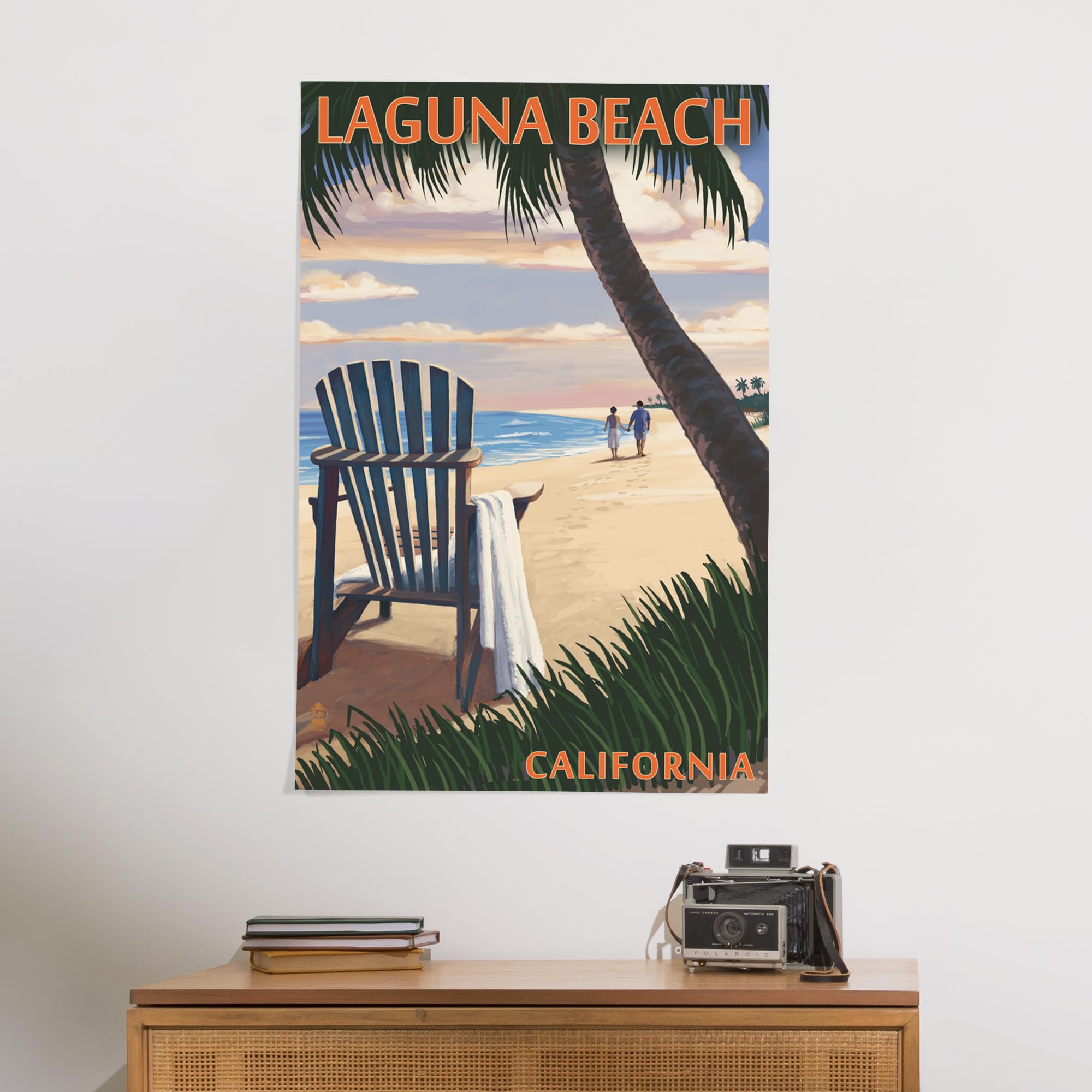 Laguna Beach California Sunset Wall Art Print - 24x36 Inch Giclee Canvas Decor with Adirondack Chairs | Perfect for Living Room, Bedroom & Office Decoration