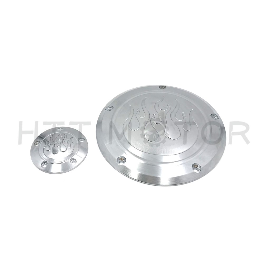 HTTMT MT429-004E Flame Derby Timer Cover - Compatible with Harley Dyna Sportster Street Bob XL 883 1200 - Chrome Motorcycle Accessory for Custom Bike Builds & Restoration Projects