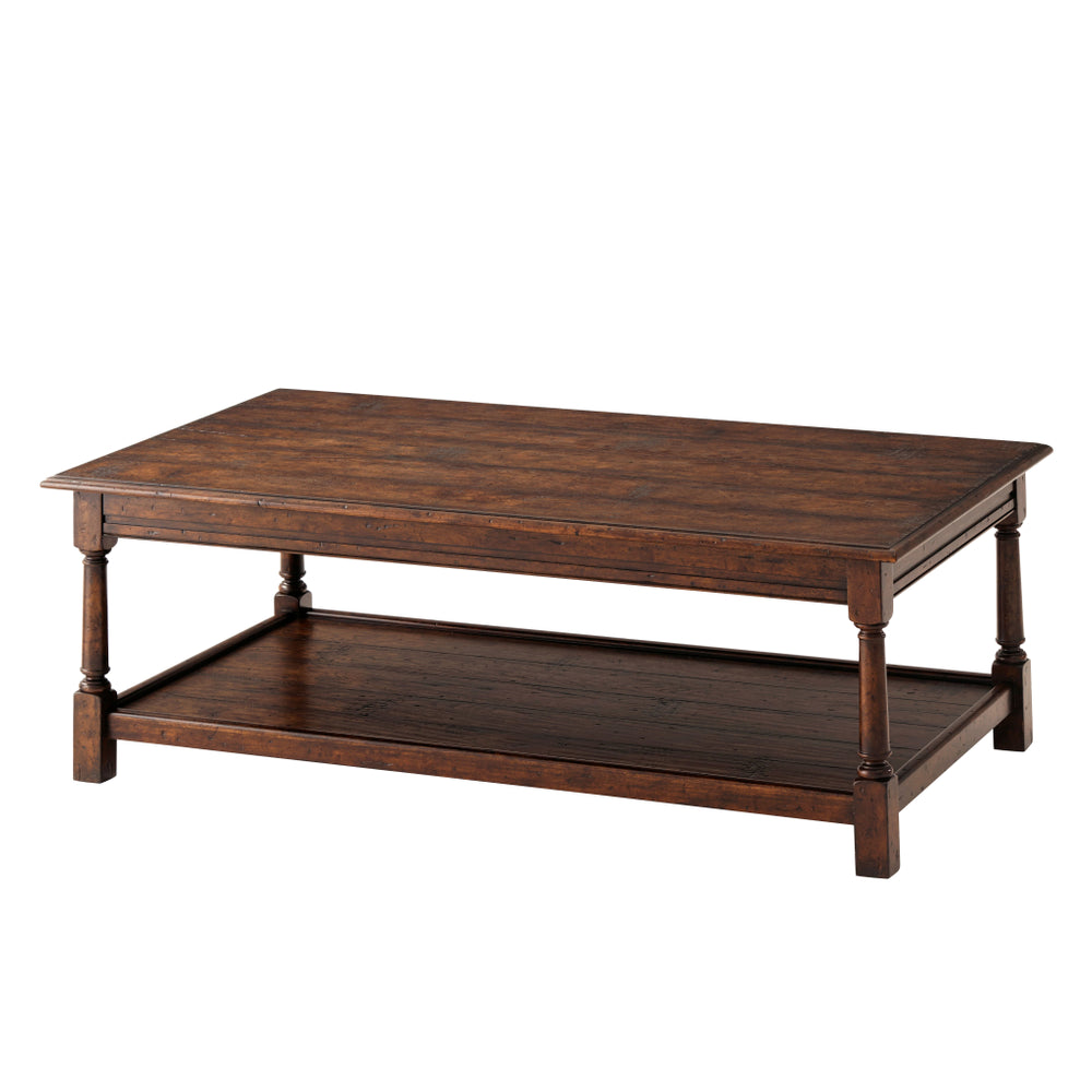 Lodge Cocktail Table - Solid Wood Coffee Table with Storage Shelf | Rustic Farmhouse Living Room Furniture for Home Decor & Small Space