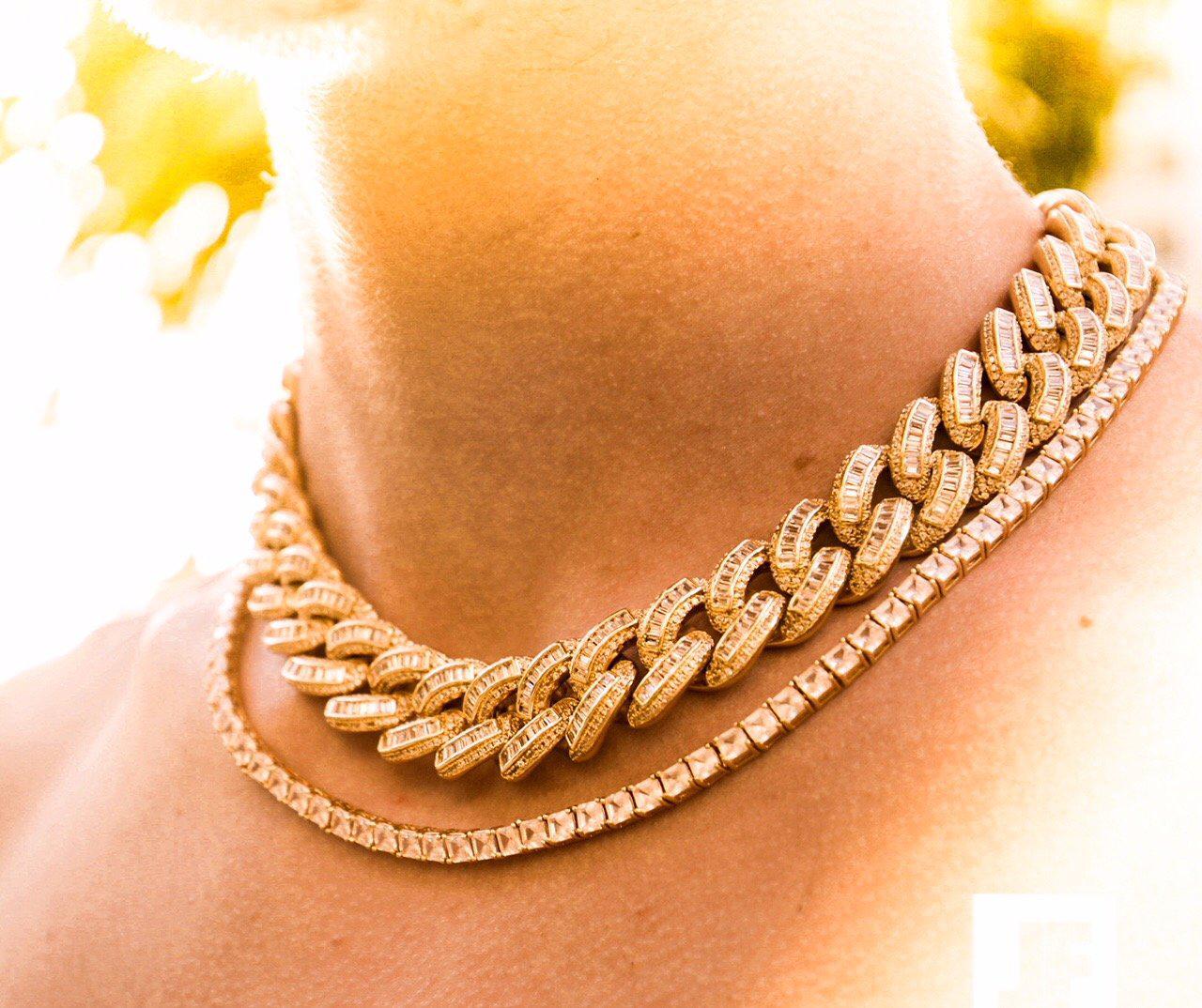 Exotic Baguette Lab Diamond Gold Cuban Chain Necklace for Men & Women | Elegant Jewelry Gift for Parties, Weddings & Special Occasions