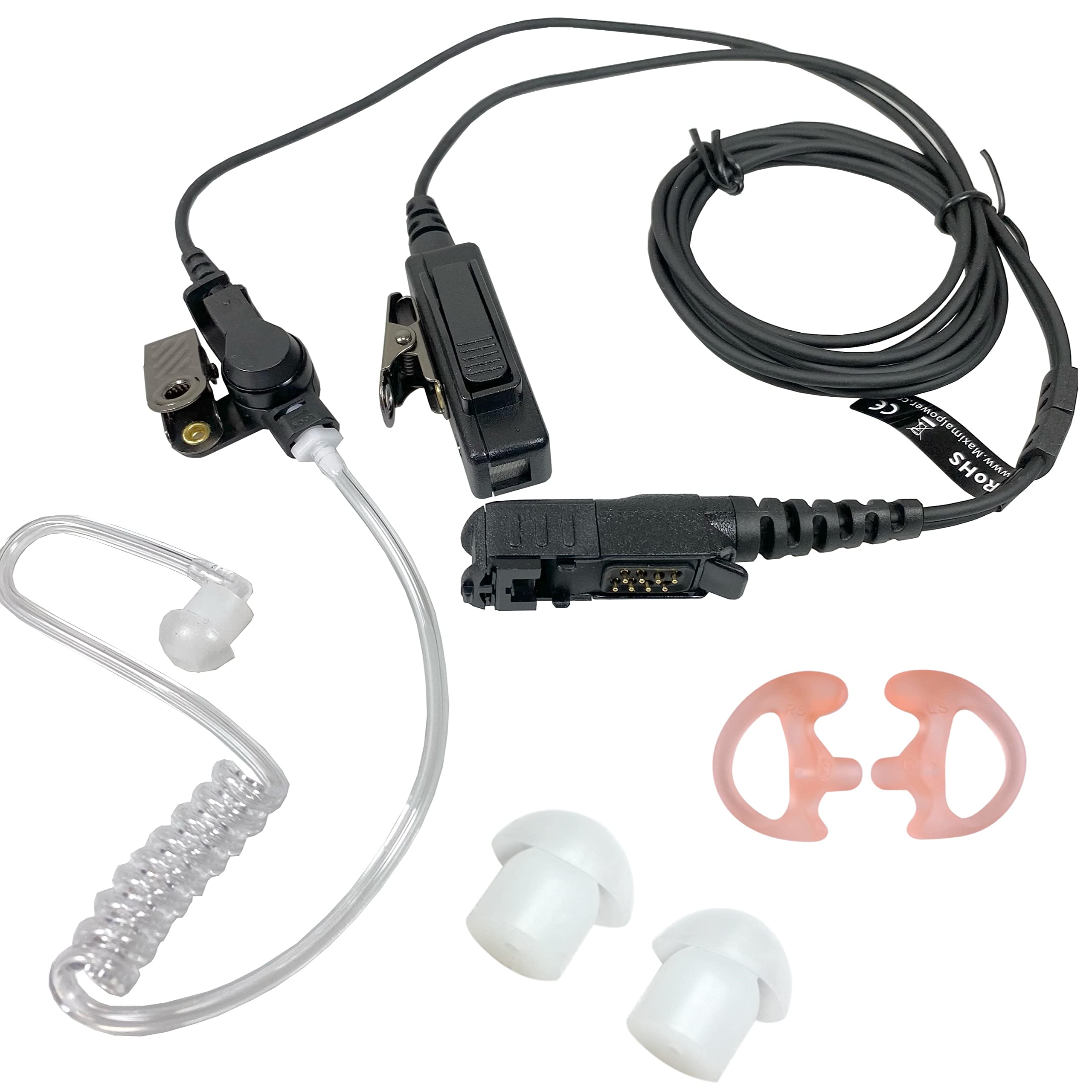 MaximalPower Replacement Earpiece Headset for Motorola XPR3300 XPR3500 Series (XPR3000 XPR3300e XPR3500e) with PTT Mic & Acoustic Tube - 2-Wire Surveillance Earpiece Combo for Security, Law Enforcement & Event Staff