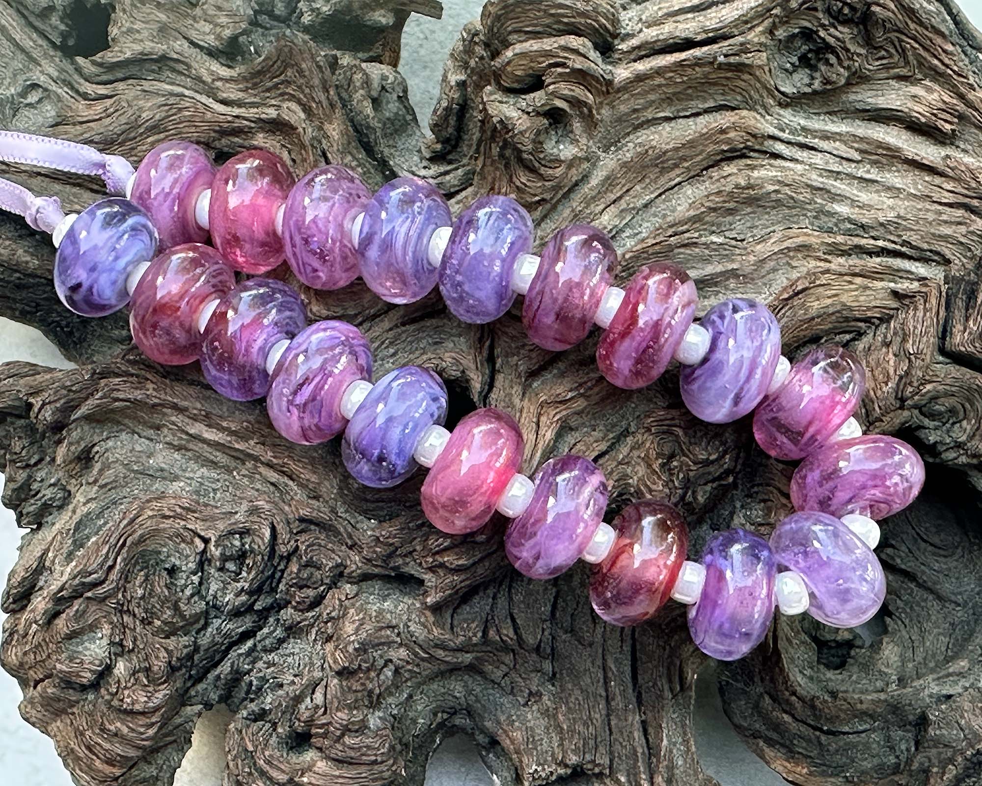 Handmade MTO Pink & Purple Swirl Lampwork Glass Beads for Jewelry Making - DIY Bracelets, Necklaces & Craft Projects
