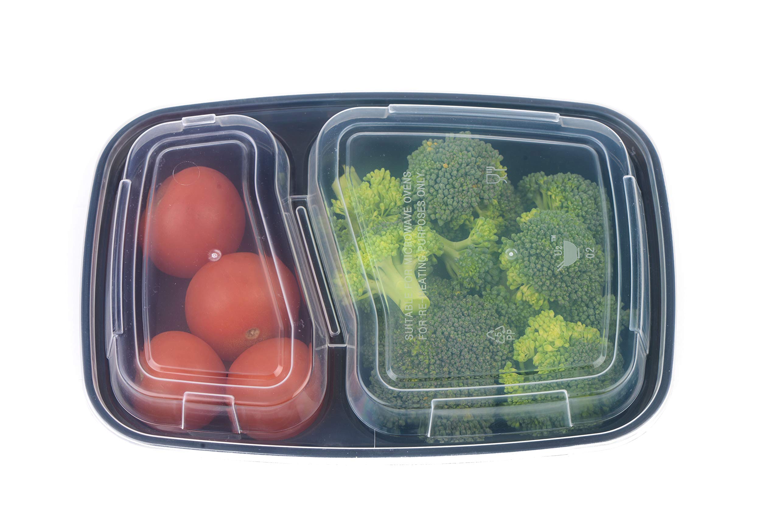 50-Pack 2-Compartment Bento Box Meal Prep Containers with Lids - 38oz BPA-Free Reusable Food Storage Containers | Microwave, Dishwasher & Freezer Safe | Stackable Lunch Boxes for Office, School & Meal Prepping