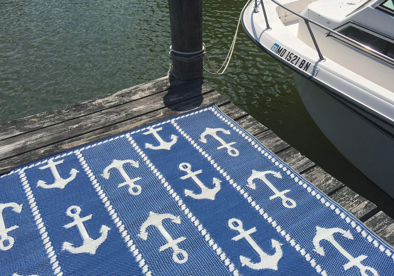 Mad Mats Reversible Outdoor Rug - 6' x 9' Blue/White Plastic Mat for Patio, Deck, Porch, Kitchen & Bathroom - Perfect for Outdoor Entertaining, Poolside Lounging & Indoor High-Traffic Areas