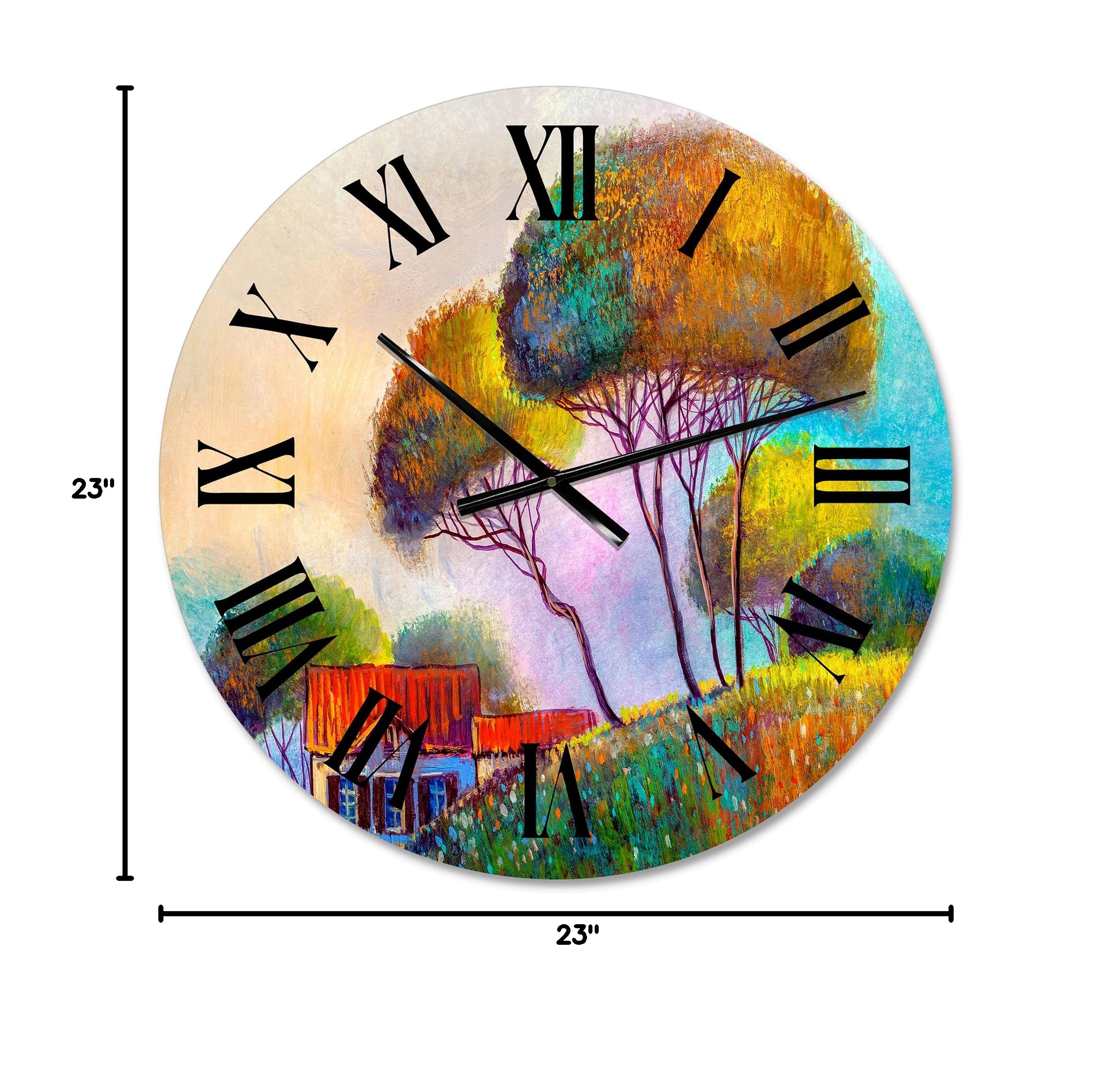 Beautiful Country House on a Hot Summer Day - Modern Large Wall Clock for Home & Office Decor | Perfect for Living Room, Bedroom, Kitchen, or Office Space