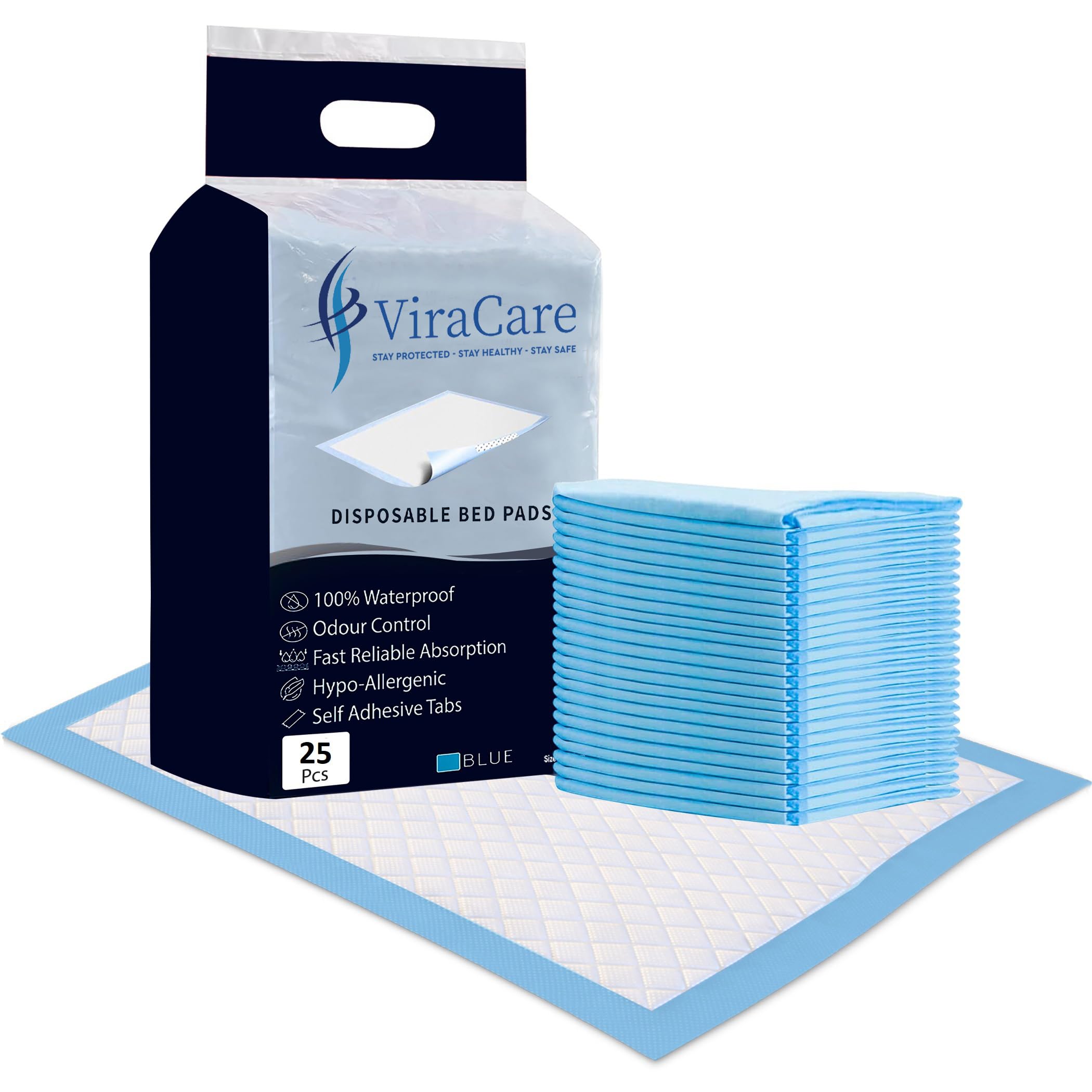 25 Pack Disposable Incontinence Bed Pads 60x90cm with Adhesive Tabs - Waterproof Underpads for Adults & Elderly Care - Ideal for Home, Hospital & Travel Use