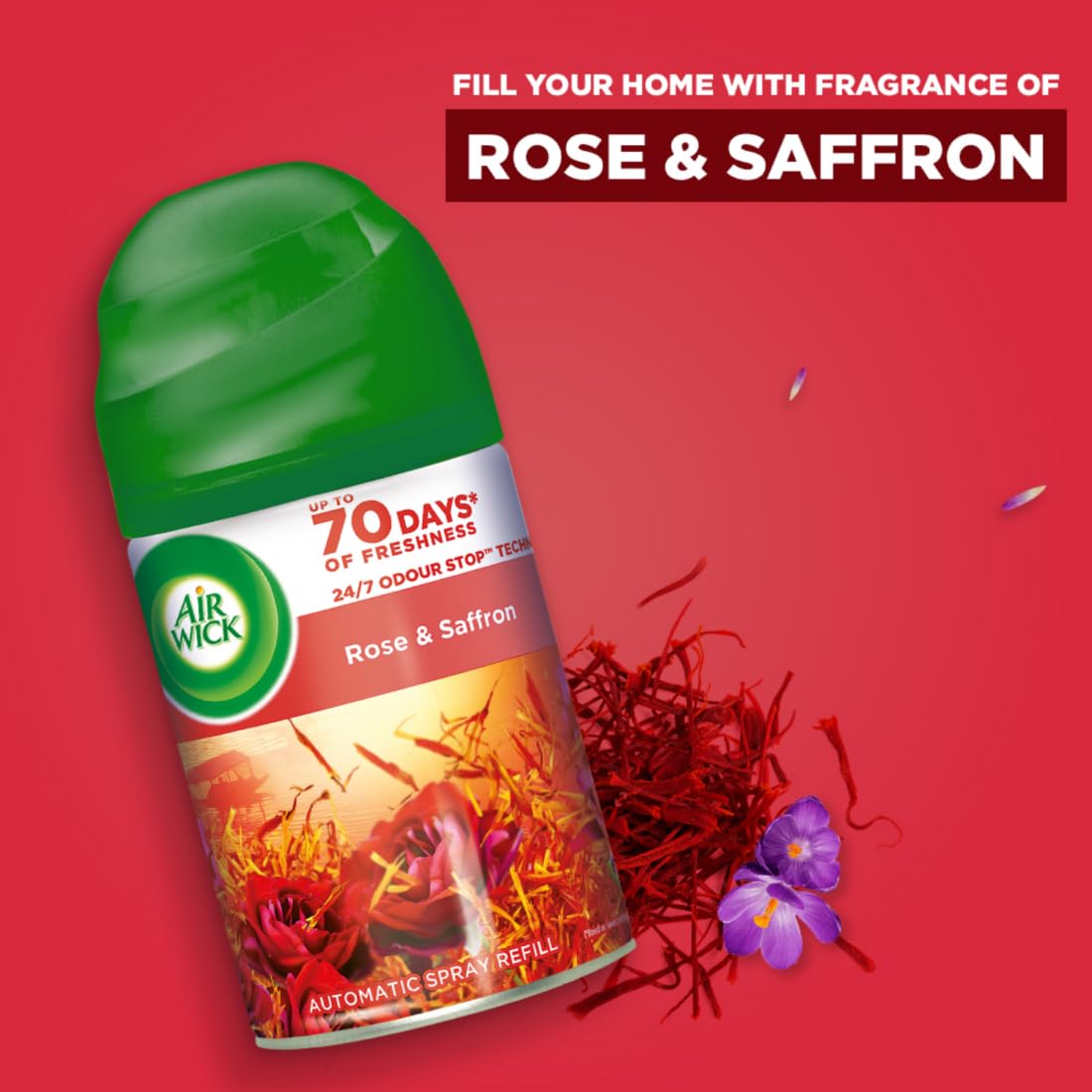 Air Wick Freshmatic Automatic Air Freshener Refill - Rose & Saffron Scent, 250ml | 2600 Sprays Guaranteed | Long-Lasting Fragrance for Home, Bathroom, Office & Car | Eliminates Odors & Freshens Air