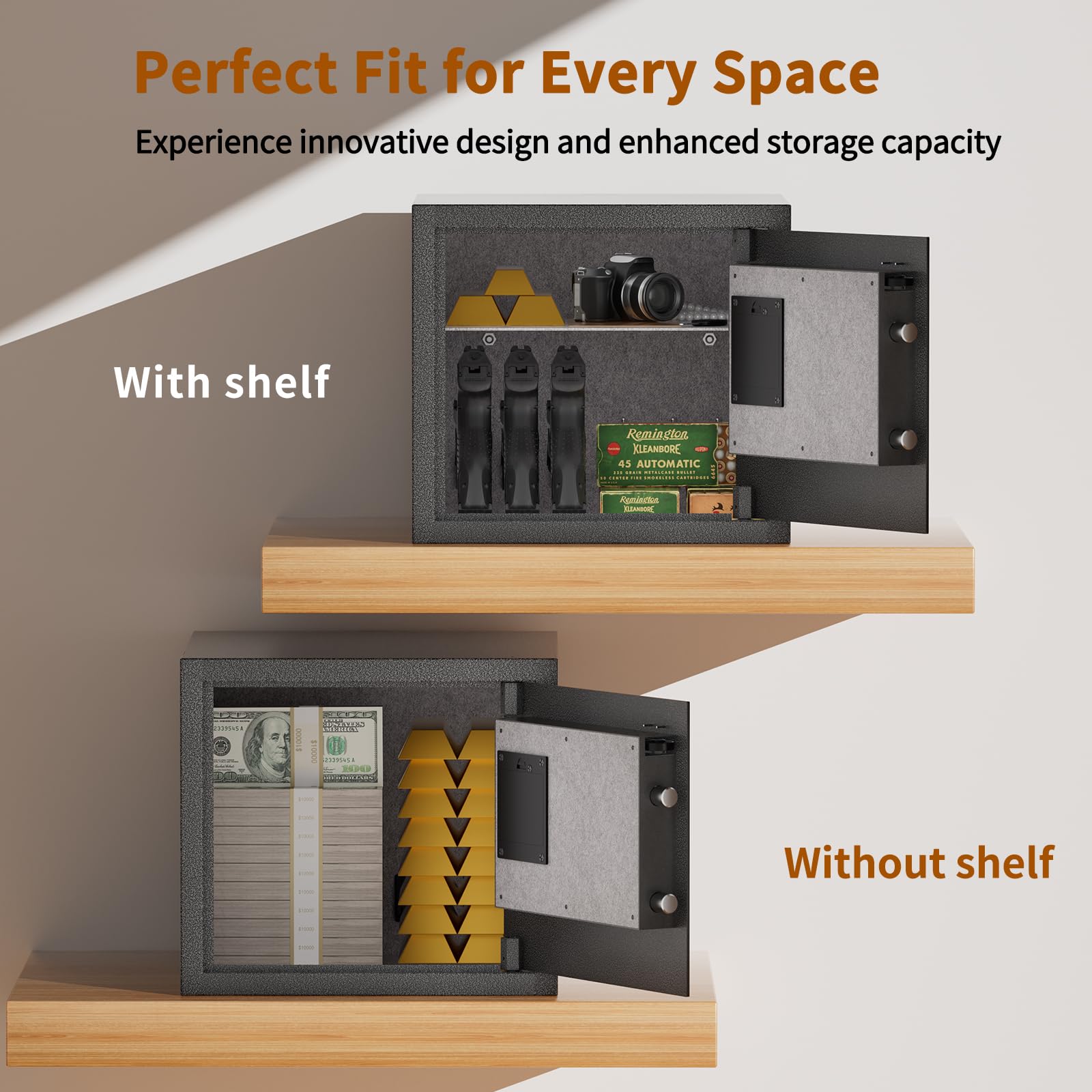 Billconch Smart Gun Safe for Multiple Pistols - Biometric Fingerprint & Keypad Lock Security Box with LCD Display, Voice Guide & Foldable Gun Racks - Quick Access via Fingerprint, PIN, Key or App - Perfect for Home, Office & Vehicle Firearm Storage
