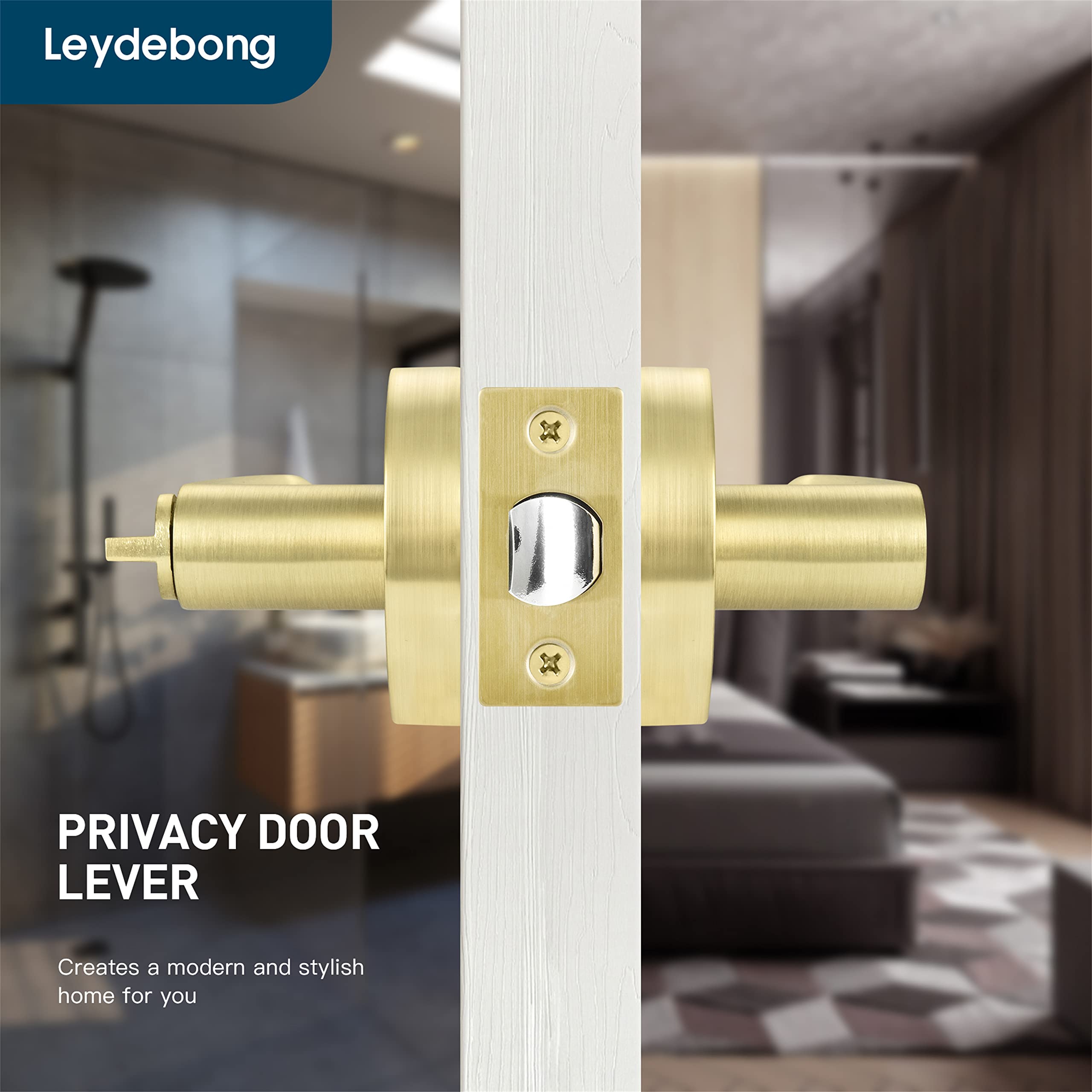 Keyless Door Knob 4 Pack - Light Satin Brass Finish for Bathroom & Interior Doors