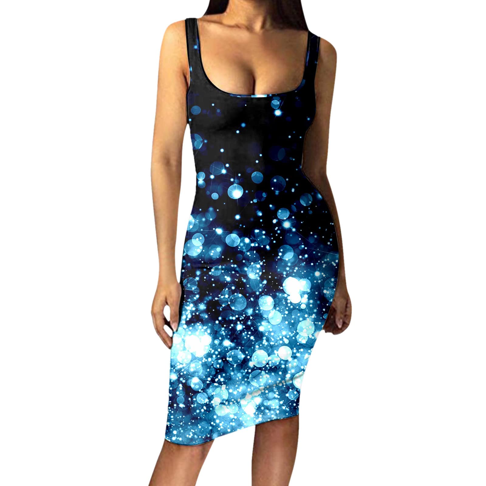 Women's Summer Casual Sleeveless Printed Dress - Slim Fit Flowy Skirt for Work, Vacation & Everyday Wear | Flattering Hip-Hugging Design