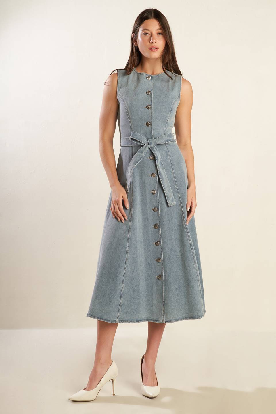 Nautical & Nice Light Denim Midi Dress - Women's Casual Summer Beach Dress for Vacation, Date Night & Outdoor Activities