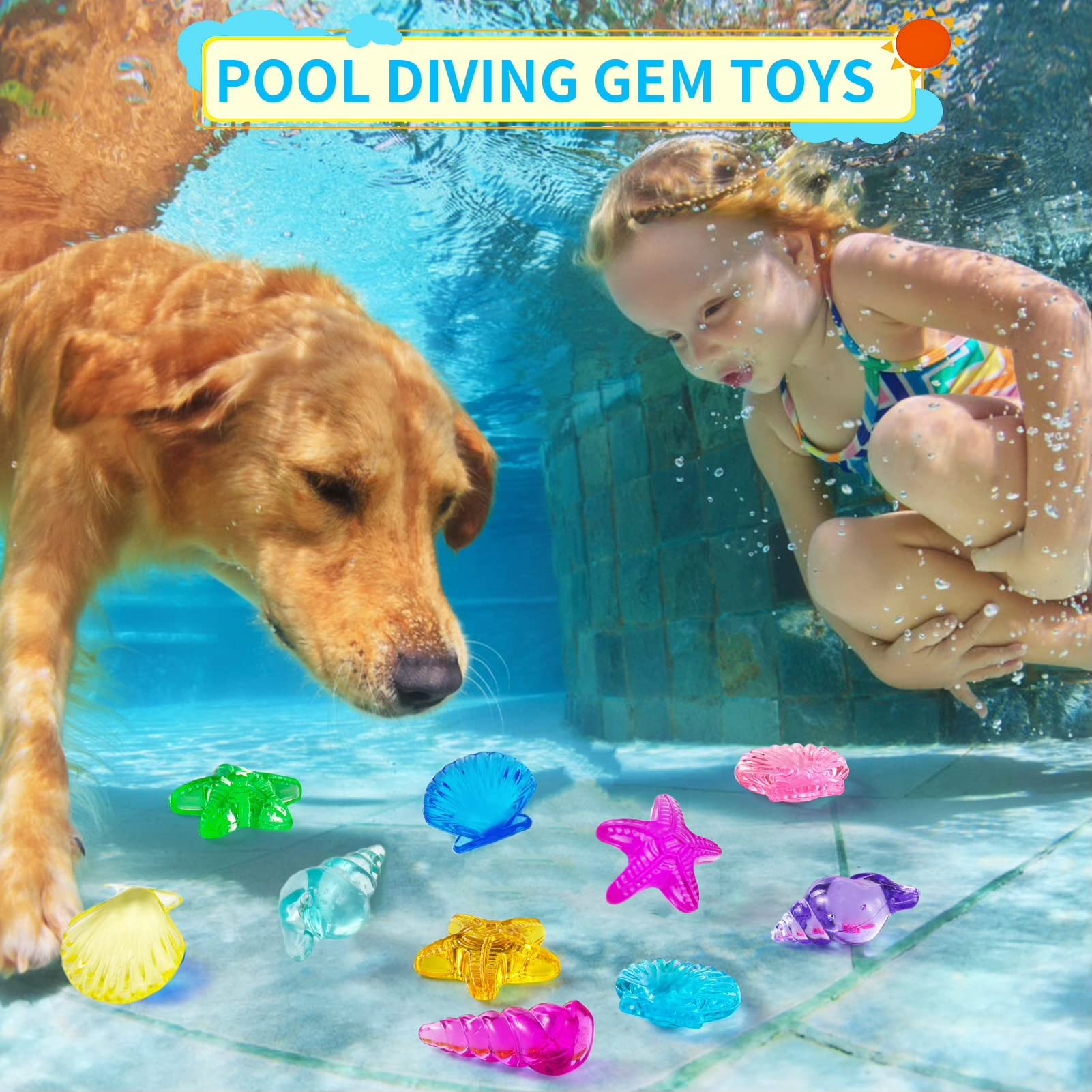 Diving Gem Pool Toys - 38 Acrylic Gems Colorful Diamonds Set Sinking Toy for Kids, Marine Gemstone Underwater Diving Swim Toys, Birthday Party Favors, Pool Games & Summer Water Activities
