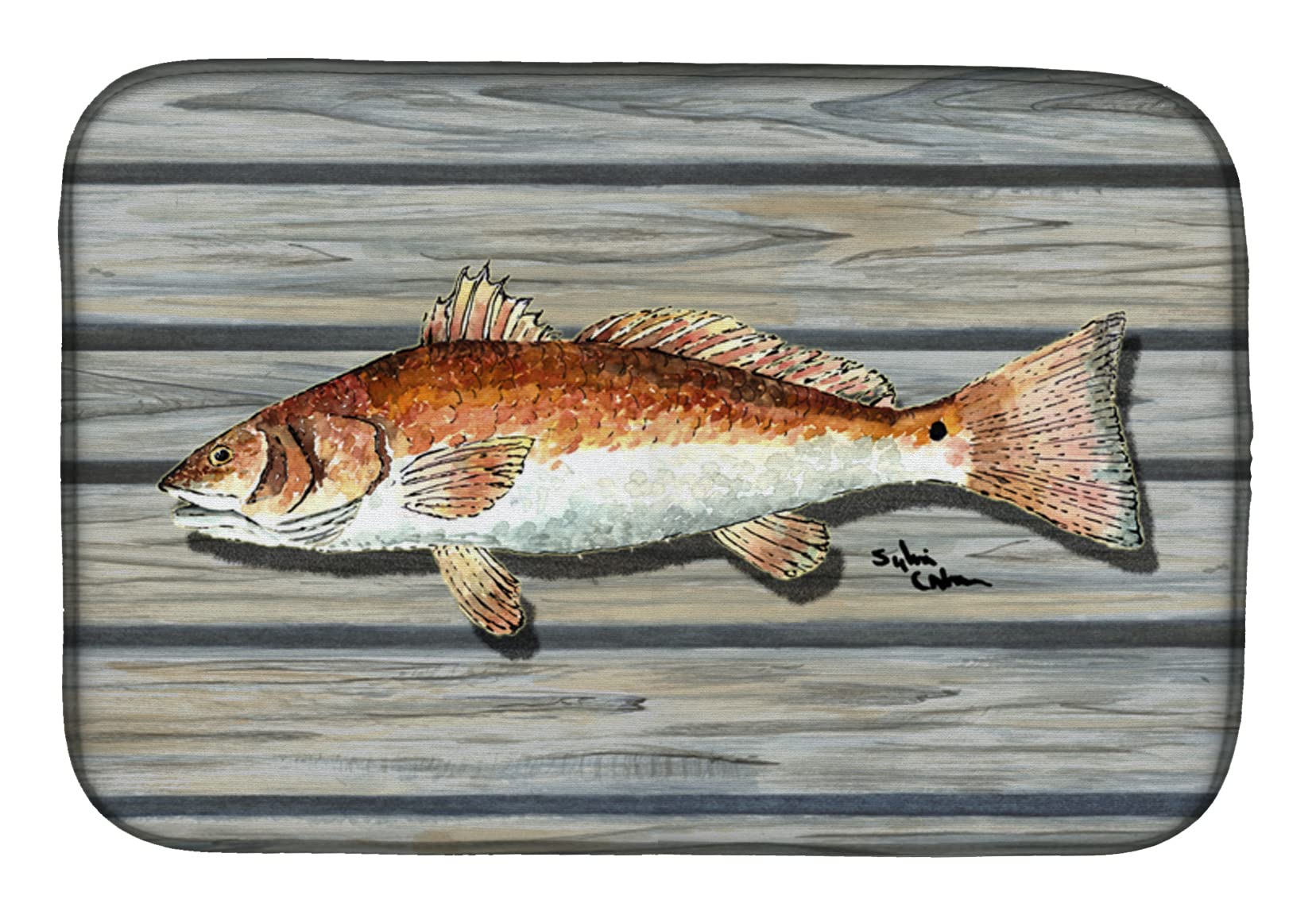 Caroline's Treasures 8489DDM Red Fish Dish Drying Mat - Super Absorbent Kitchen Counter Mat (14x21 Inch) | Colorful Countertop Drainer Pad for Dishes | Perfect for Kitchen, RV, Dorm & Small Spaces
