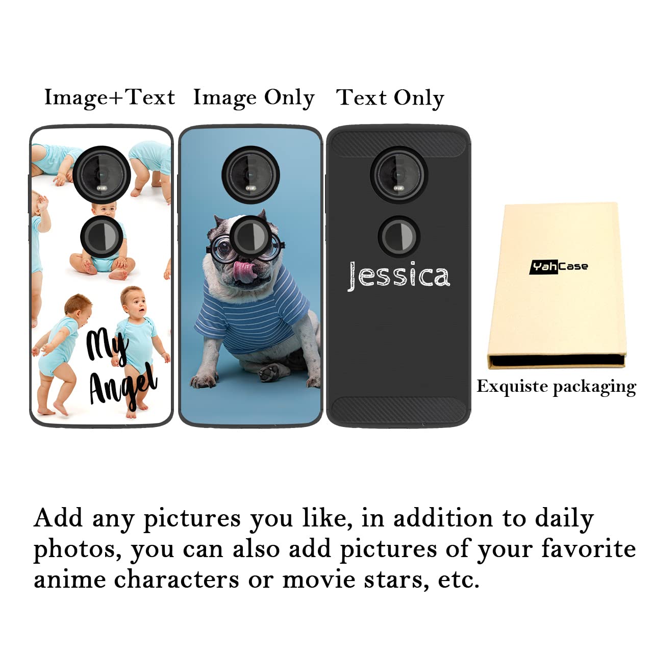 Custom Personalized Photo Text Name Motorola Moto Z4 Phone Case - Anti-Scratch Shock-Resistant Soft TPU Protective Cover (Black) - Perfect for Everyday Use, Travel & Gifts