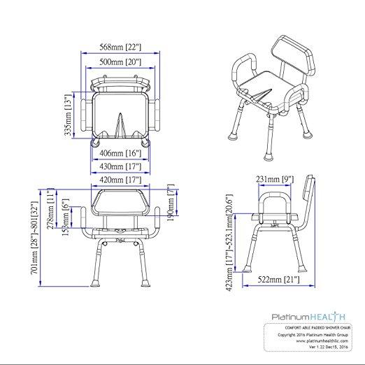 ComfortAble™ Deluxe Padded Bath Shower Chair with Armrests - Non-Slip & Adjustable Height for Elderly & Disabled Safety in Bathroom