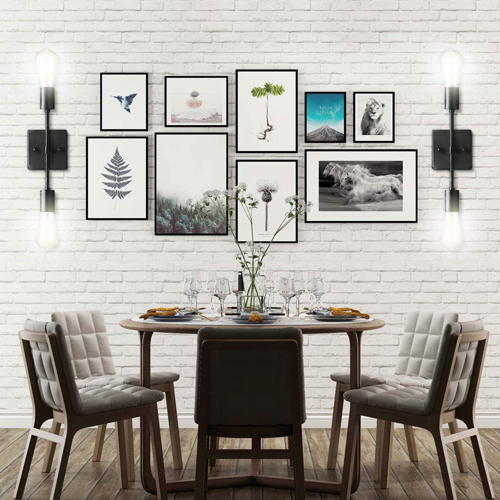 Modern Industrial Wall Sconce - 2-Light Black Wall Lamp with E26 Bulb Sockets - Vintage Style Lighting Fixture for Living Room, Bedroom, or Hallway
