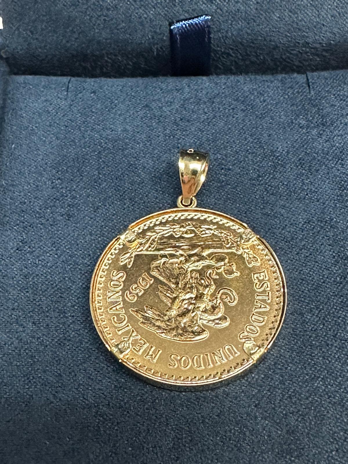 14k Yellow Gold Veinte Pesos Coin Necklace with Polished Bezel - Perfect for Gift Giving, Layering & Everyday Jewelry