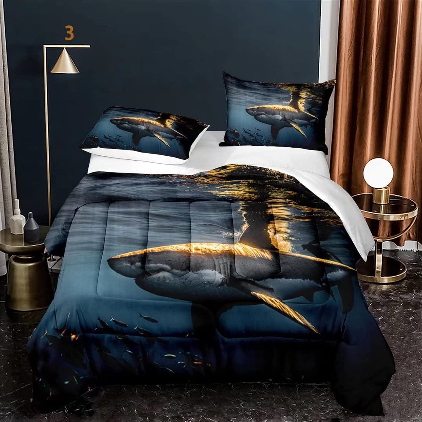 Shark & Fish Twin Comforter Set for Boys & Teens - Ocean Themed Bedding with 1 Comforter + 1 Pillowcase - Perfect for Kids' Bedrooms, Dorm Rooms & Themed Decor