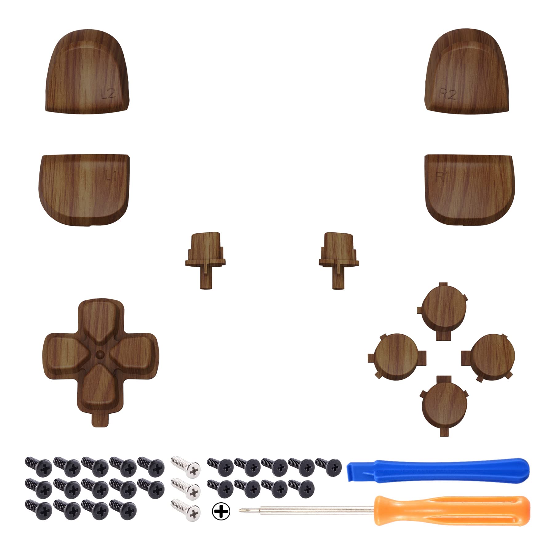 Premium Wood Grain PS5 Controller Buttons - eXtremeRate Replacement D-pad, Triggers (R1 L1 R2 L2), Share & Face Buttons Full Set - Compatible with BDM-010 & BDM-020 - Perfect for Gaming, Customization & Enhanced Gameplay Experience