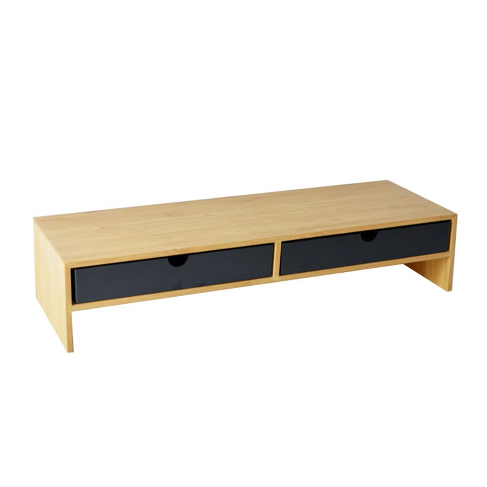 Wooden Computer Monitor Stand & Laptop Riser with Storage Shelf - Black Desktop Organizer for Home Office | Perfect for Workspace Organization, Monitor Height Adjustment, and Cable Management