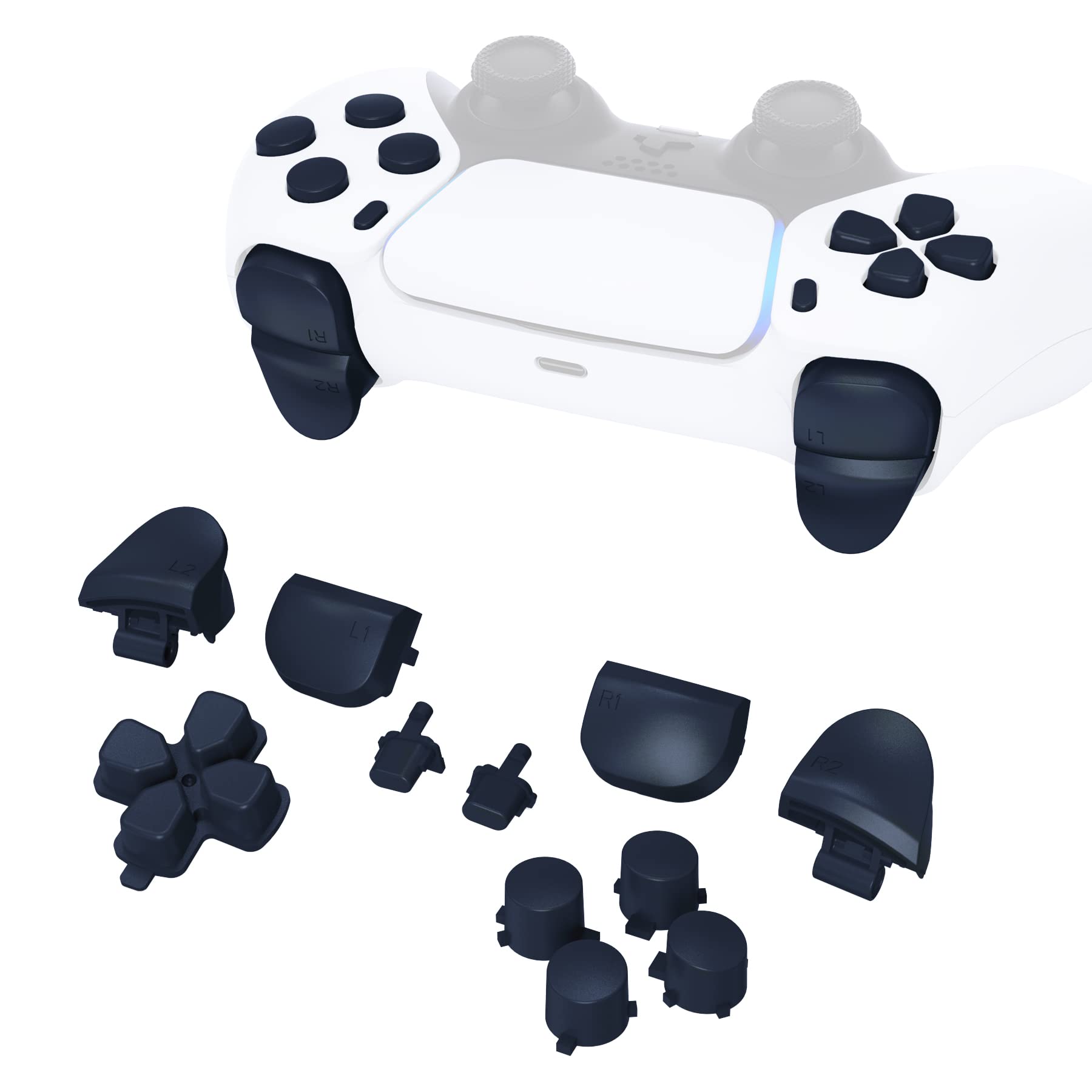 eXtremeRate Midnight Blue Full Set Replacement Buttons for PS5 Controller (BDM-010 & BDM-020) - D-pad, R1 L1 R2 L2 Triggers, Share & Face Buttons | Enhanced Gaming Performance for FPS, Racing & Action Games
