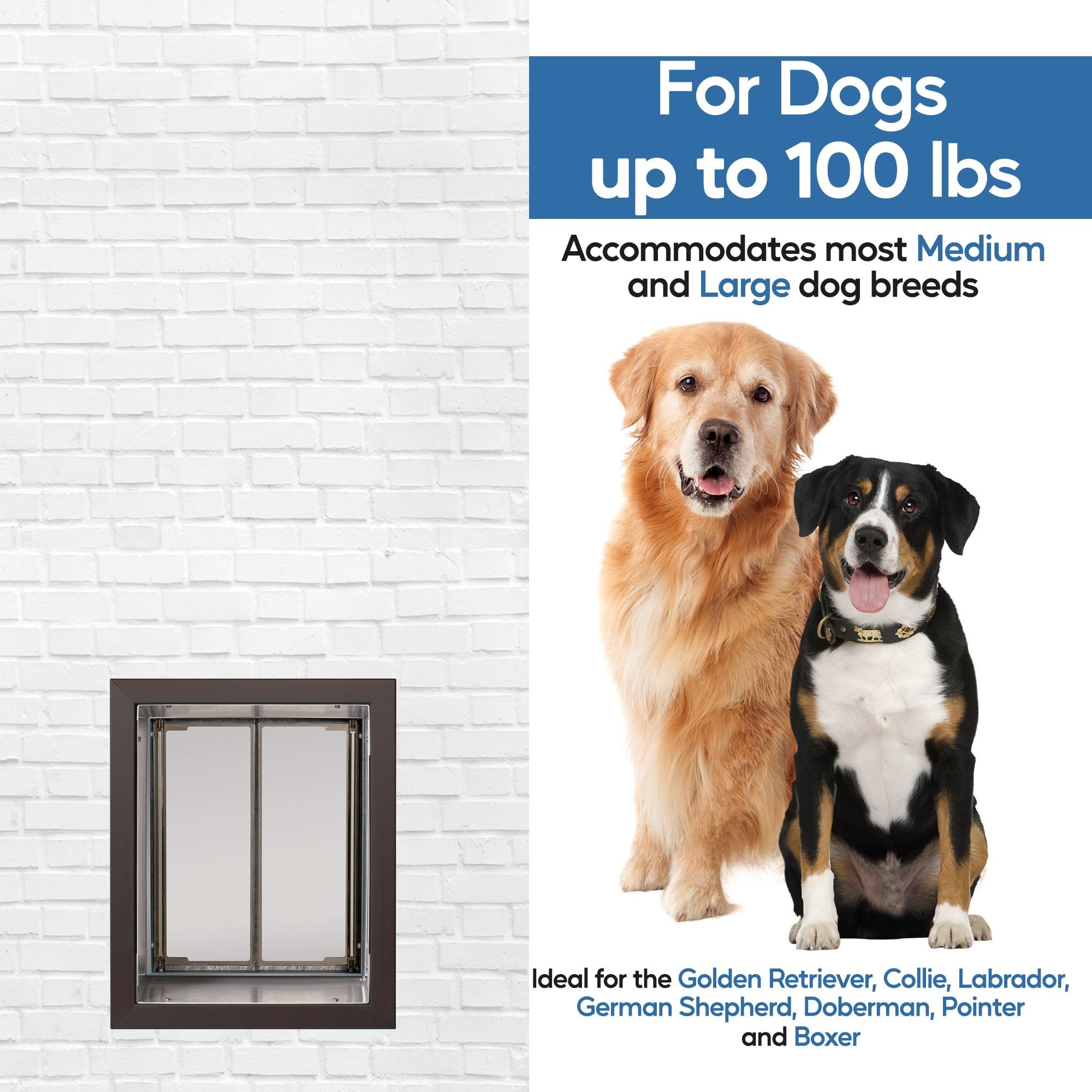 PlexiDor Heavy Duty Pet Door for Dogs & Cats - Large Wall Mounted Dog Door with Lock & Key, Bronze - Perfect for Indoor/Outdoor Access, Home & Patio Use