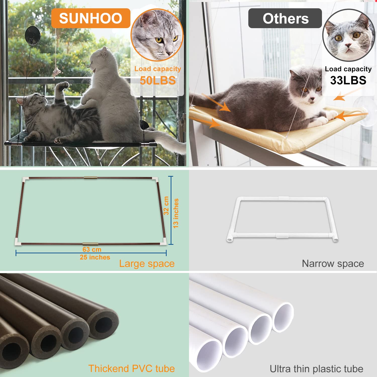 Sunhoo Cat Window Perch with Screw Suction Cups - Large Cat Window Hammock for 2 Cats, 50 LBS Capacity Pet Window Bed - Perfect for Sunbathing & Lounging by the Window (Black) - Ideal for Indoor Cats to Relax and Enjoy Outdoor Views