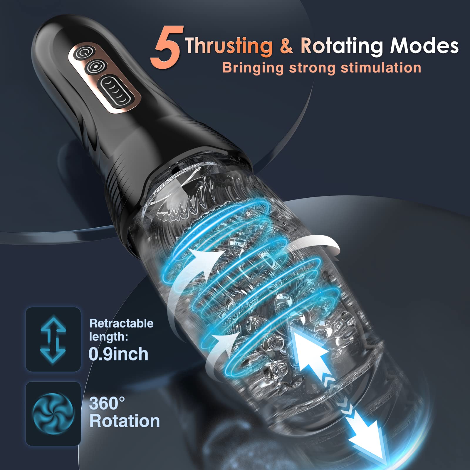 Electric Male Masturbator with 5 Thrusting & Rotating & 10 Vibration Modes - Automatic Pocket Pussy for Men | Rechargeable Adult Sex Toy for Solo Play, Couples & Discreet Pleasure at Home or Travel