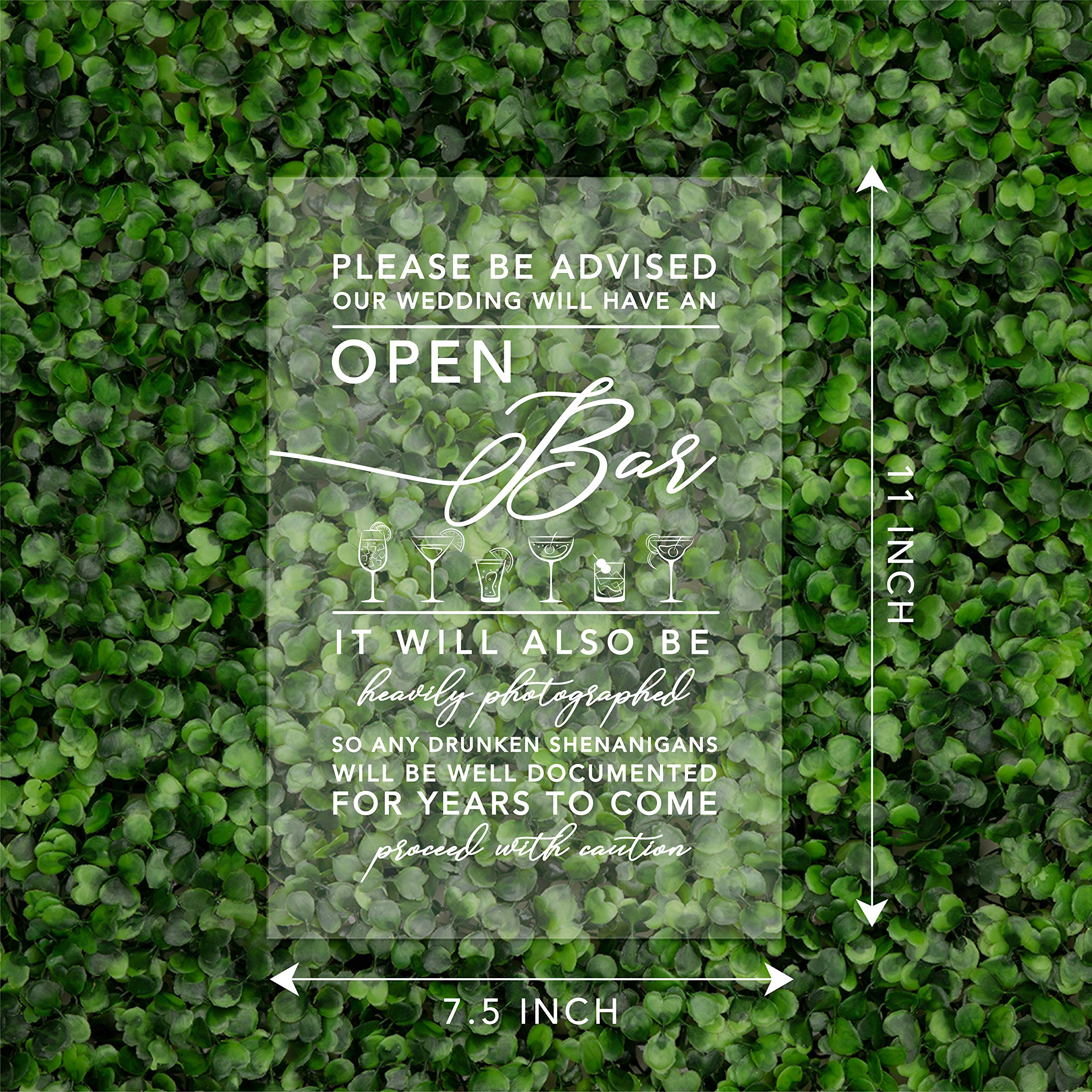 Please Be Advised Open Bar Acrylic Sign - 7.5 x 11 Inch with Stand - Perfect for Weddings, Bridal Showers, Bachelorette Parties, Engagements, Birthdays & Graduations - Great for Home Bars, Bar Carts & Party Backdrops - Ideal for Holiday Celebrations & Special Events