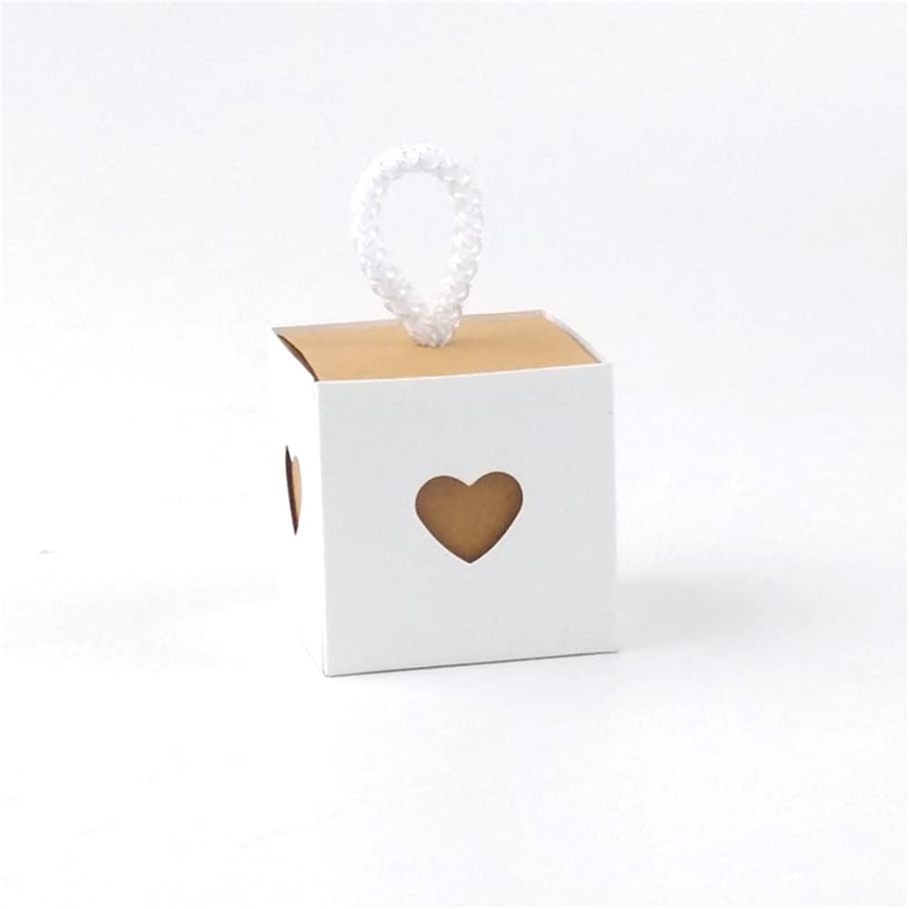 50pcs Heart-Shaped Kraft Gift Boxes 2x2x2 Inch - DIY Wedding Favors, Party Candy Cookie Boxes with Yellow Exterior & White Rope - Perfect for Baby Showers, Birthdays, Bridal Showers & Special Events