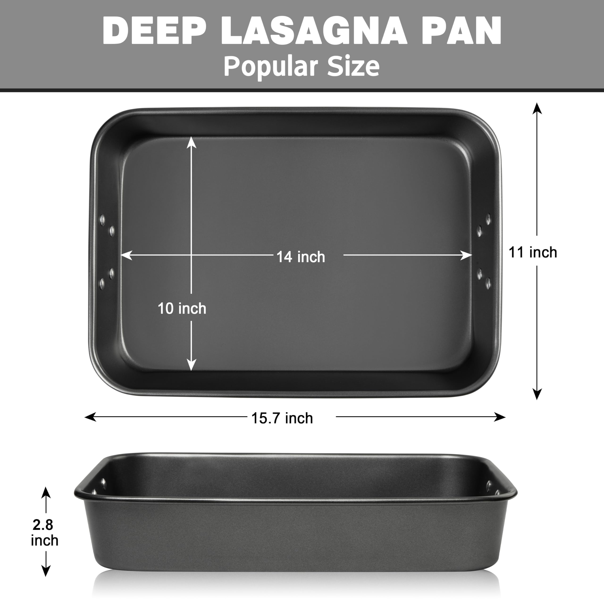15x10x3 Inch Nonstick Lasagna Pan - Heavy Duty Rectangular Baking Dish for Oven, Brownies & Cakes - Roasting Pan with Handles for Easy Cooking & Serving - Perfect for Family Dinners, Holiday Meals & Party Desserts
