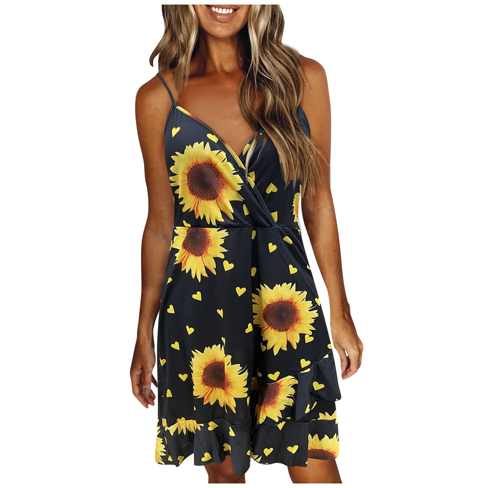 ORT Women's Summer Sundresses - Casual V-Neck Sleeveless Spaghetti Strap Striped Dress | Perfect for Beach Vacation, Pool Party & Summer Outings