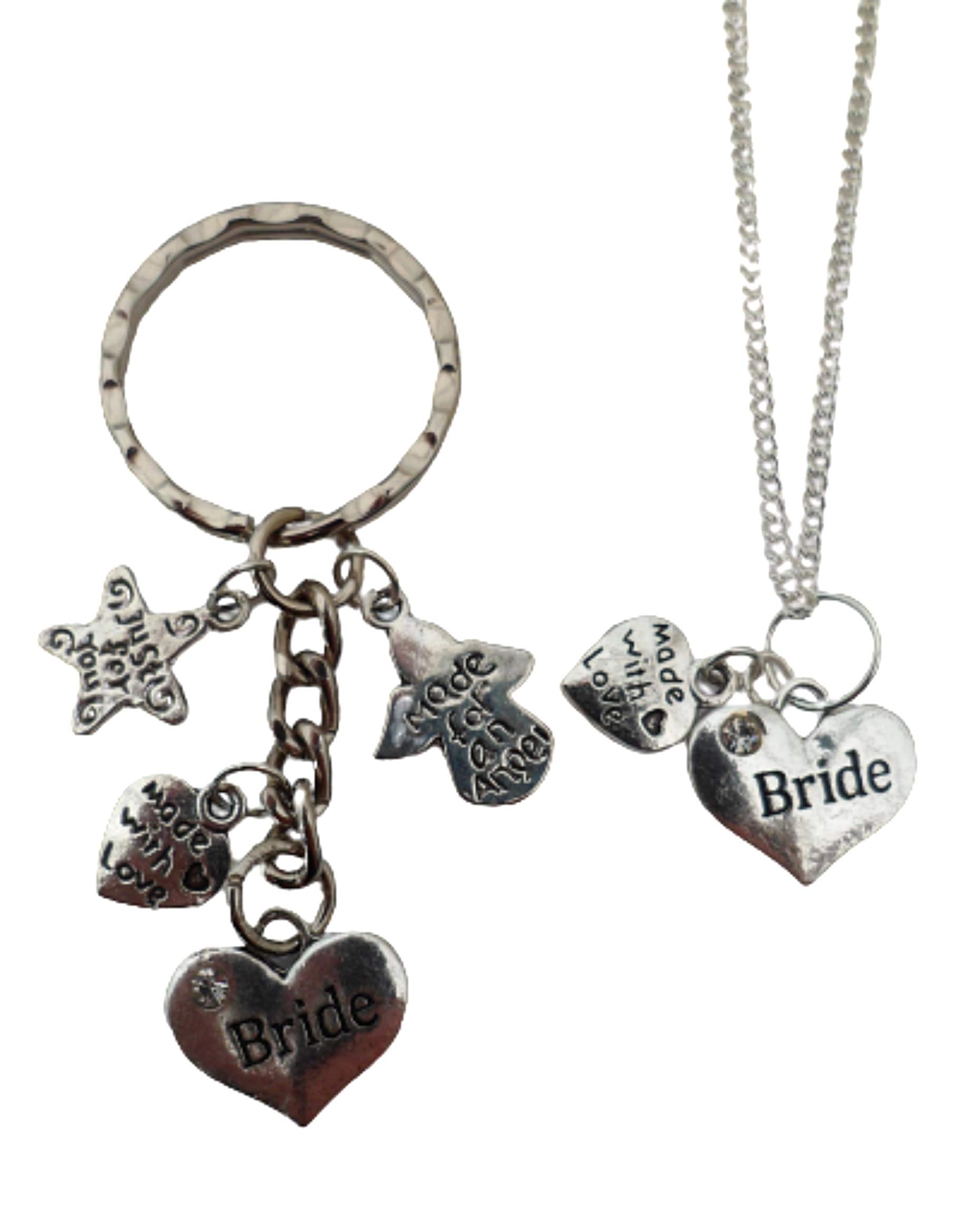 Silver Heart Necklace & Keyring Set - Perfect Gift for Bride & Wedding