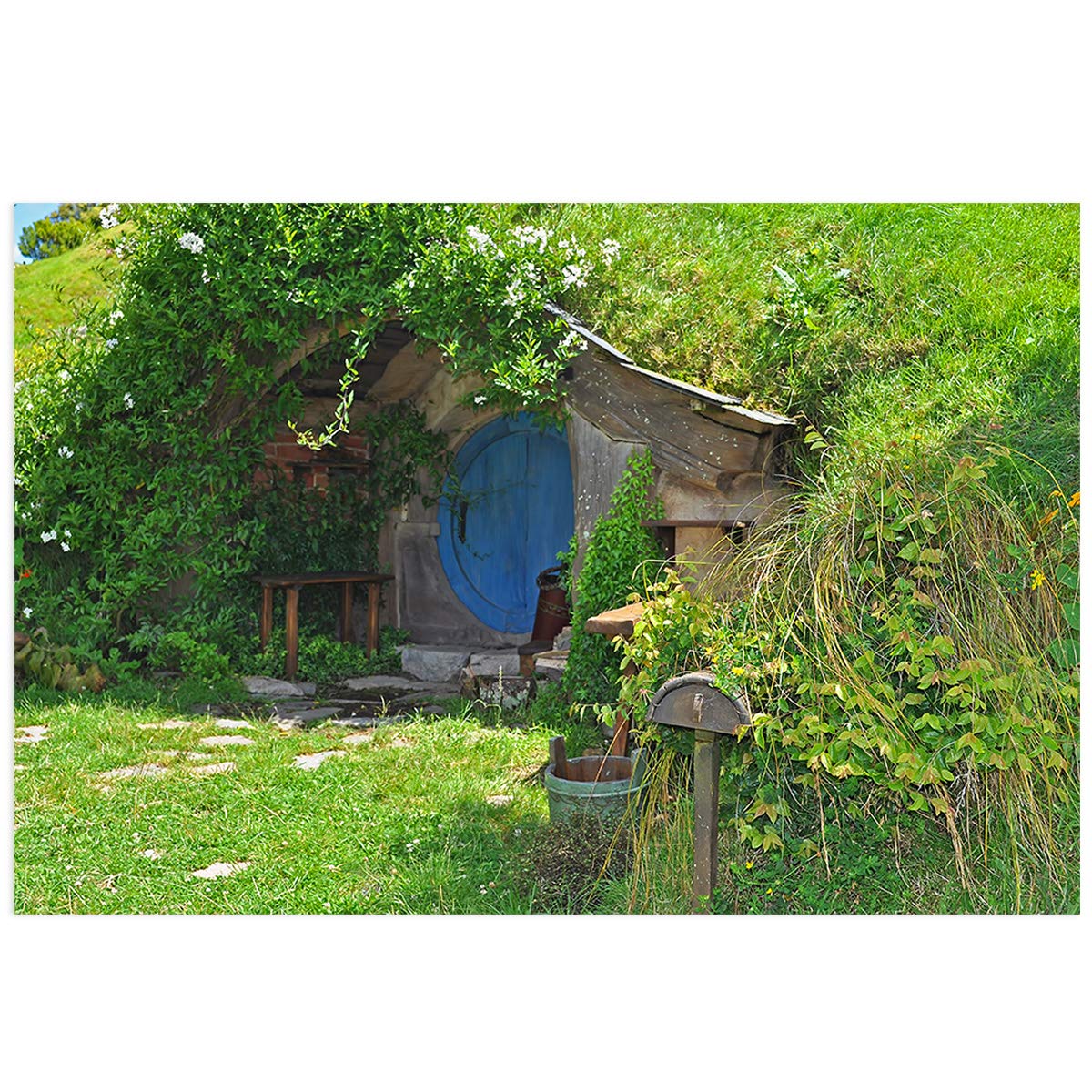 Hobbit Village Aquarium Backdrop Sticker - PVC Adhesive Decal for Fish Tank Decoration