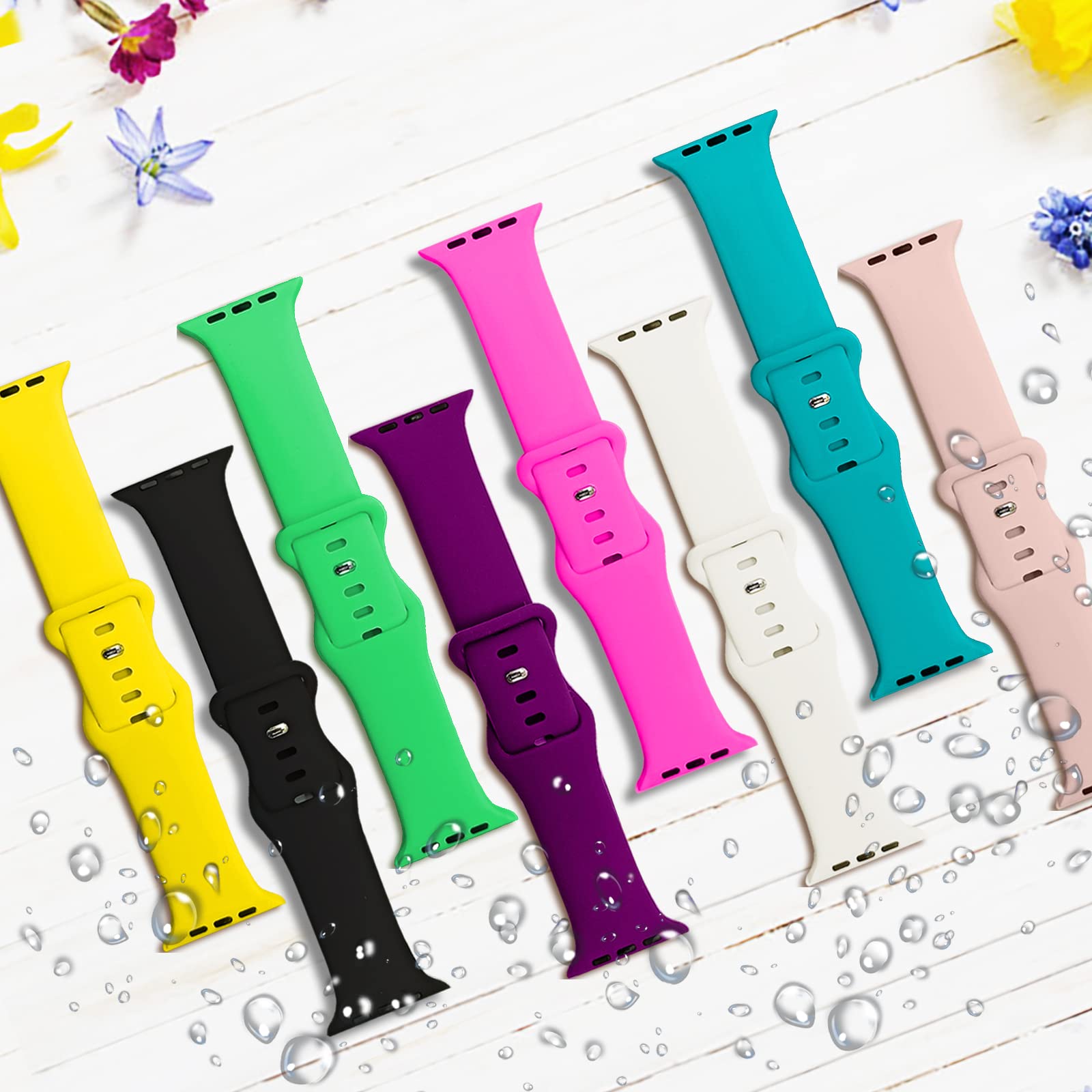8 Pack Soft Silicone Sport Bands Compatible with Apple Watch 38mm 40mm 41mm 42mm 44mm 45mm 46mm 49mm - Breathable Strap for iWatch Series Ultra 10 9 8 7 6 5 4 3 2 1 SE - Perfect for Gym, Running, Swimming & Everyday Wear