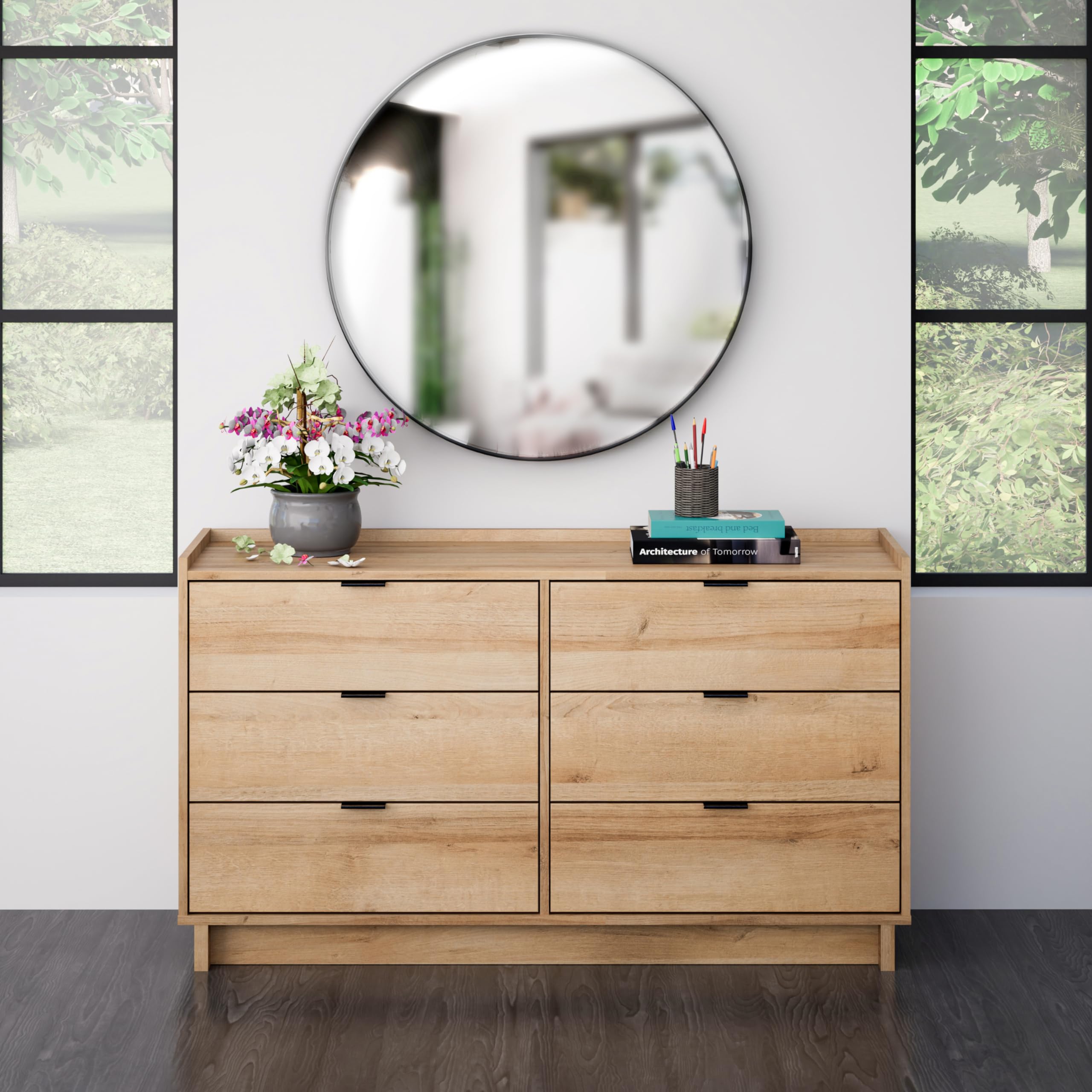 Prepac Simply Modern 6-Drawer Double Dresser - Oak Finish, 52.5