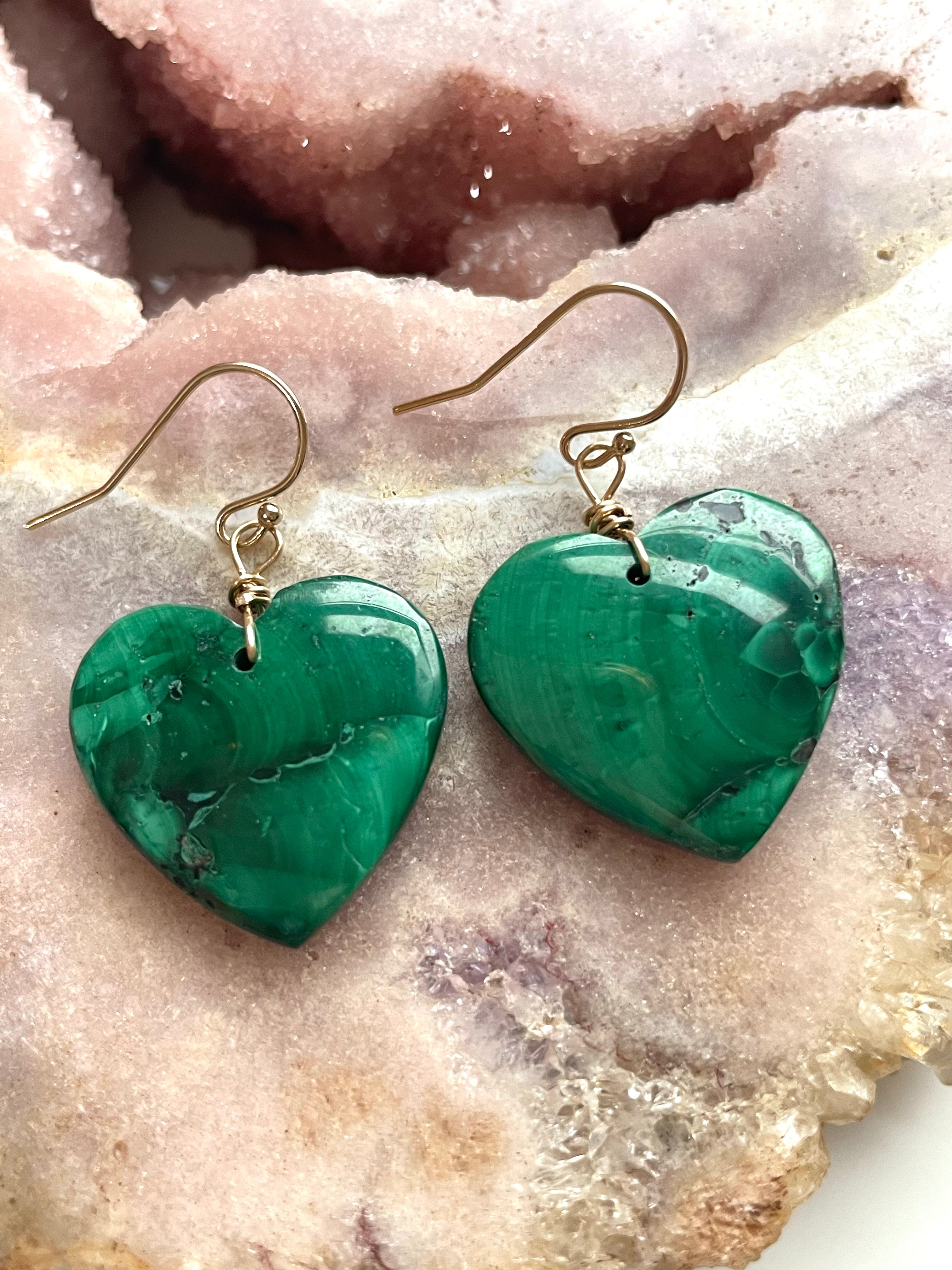 14kt Gold Filled Malachite Crystal Dangle Earrings for Women - Elegant Green Gemstone Jewelry for Parties, Weddings & Special Occasions